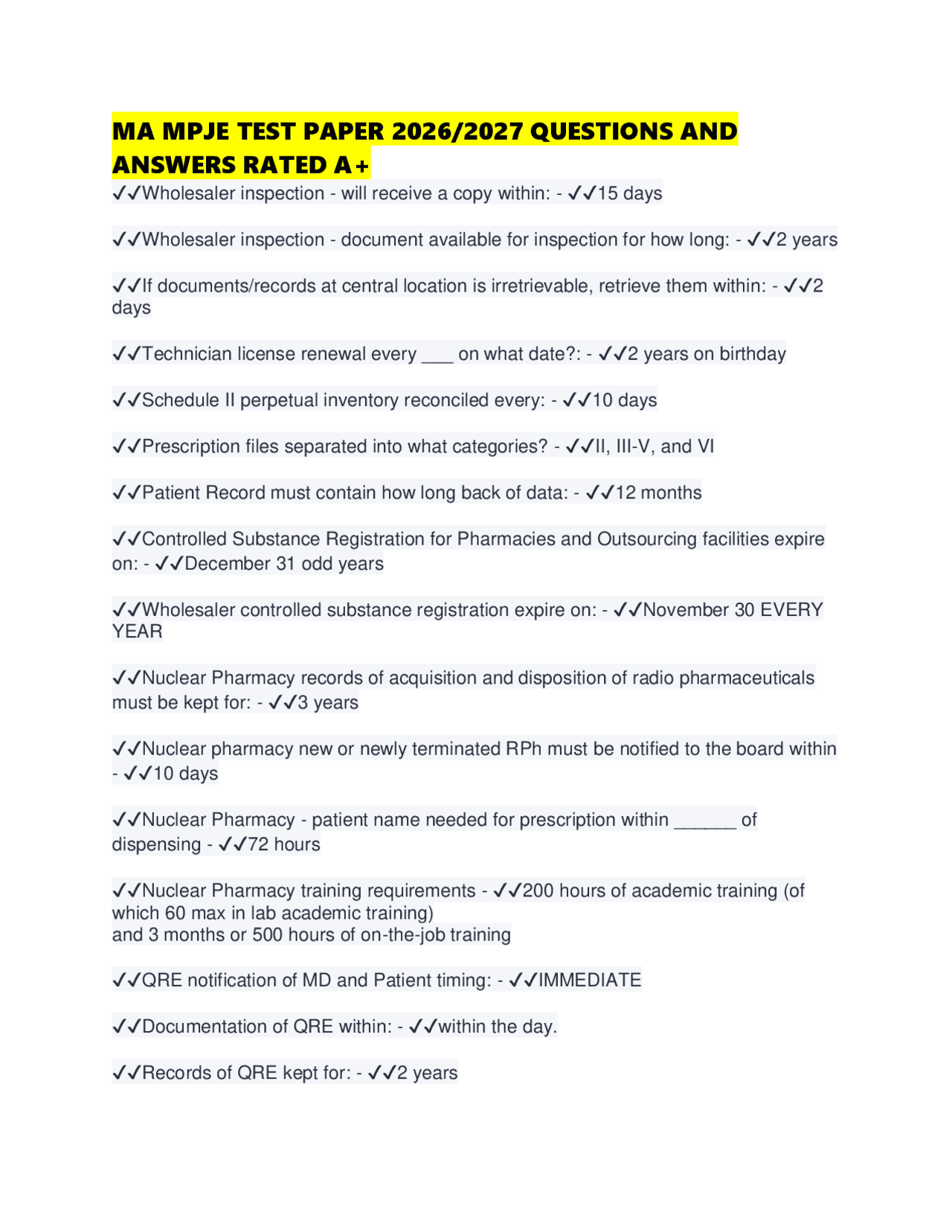 MA MPJE TEST PAPER 2026/2027 QUESTIONS AND ANSWERS RATED A+ | Exams Reasoning | Docsity