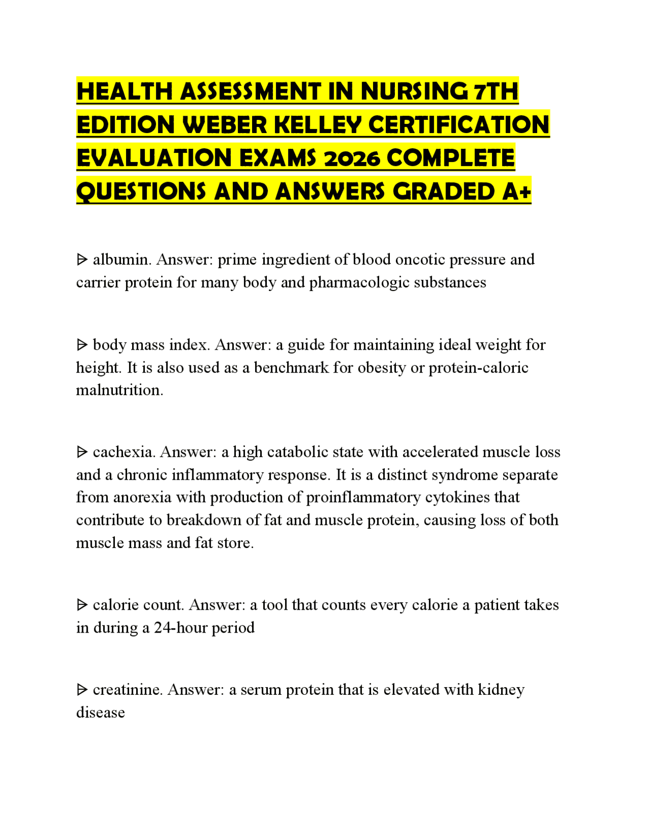 HEALTH ASSESSMENT IN NURSING 7TH EDITION WEBER KELLEY CERTIFICATION ...