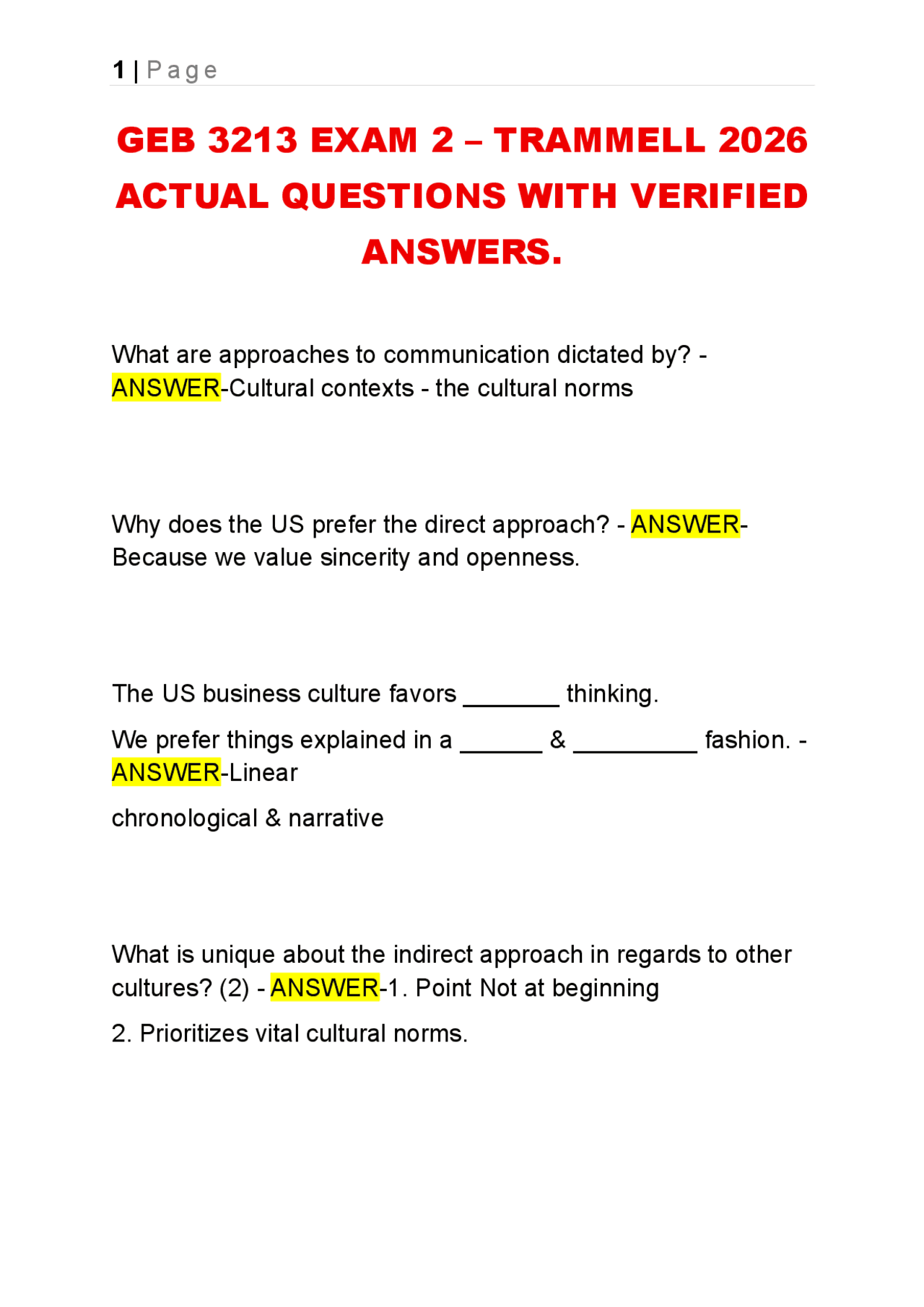 GEB 3213 EXAM 2 – TRAMMELL 2026 ACTUAL QUESTIONS WITH VERIFIED ANSWERS ...