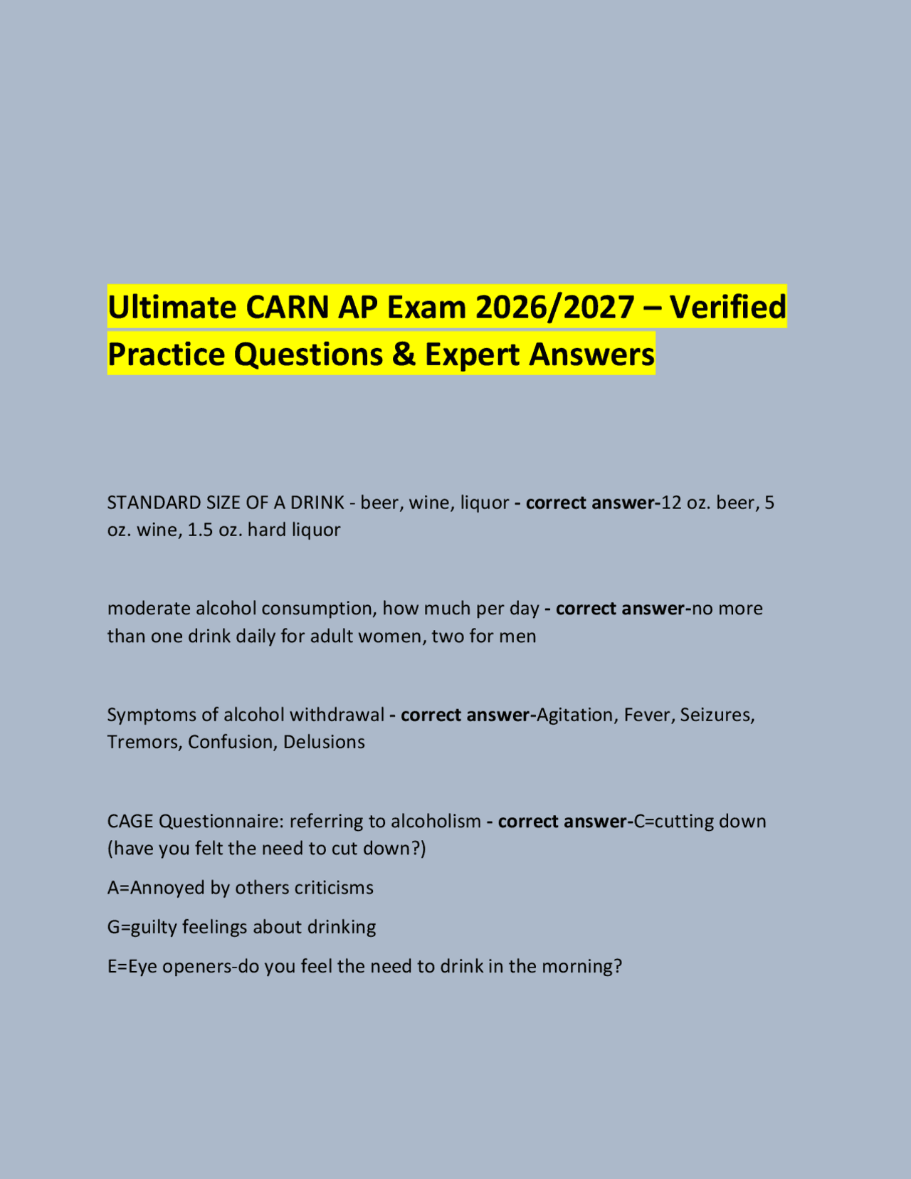 Ultimate CARN AP Exam 2026/2027 – Verified Practice Questions & Expert ...