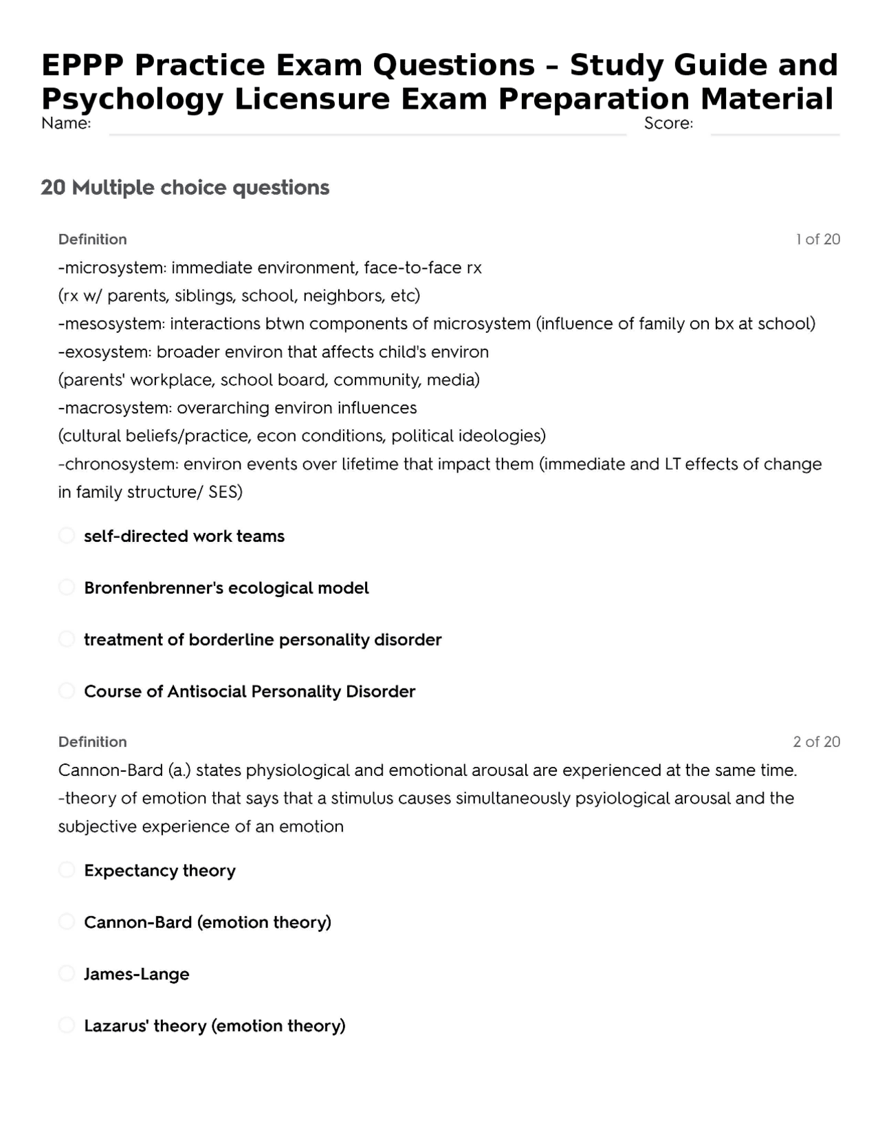 EPPP Practice Exam Questions – Study Guide and Psychology Licensure ...