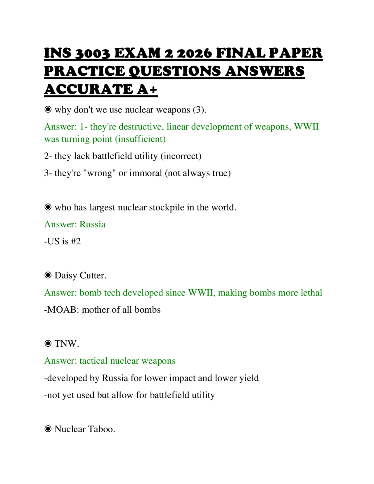 INS 3003 EXAM 2 2026 FINAL PAPER PRACTICE QUESTIONS ANSWERS ACCURATE A+ ...