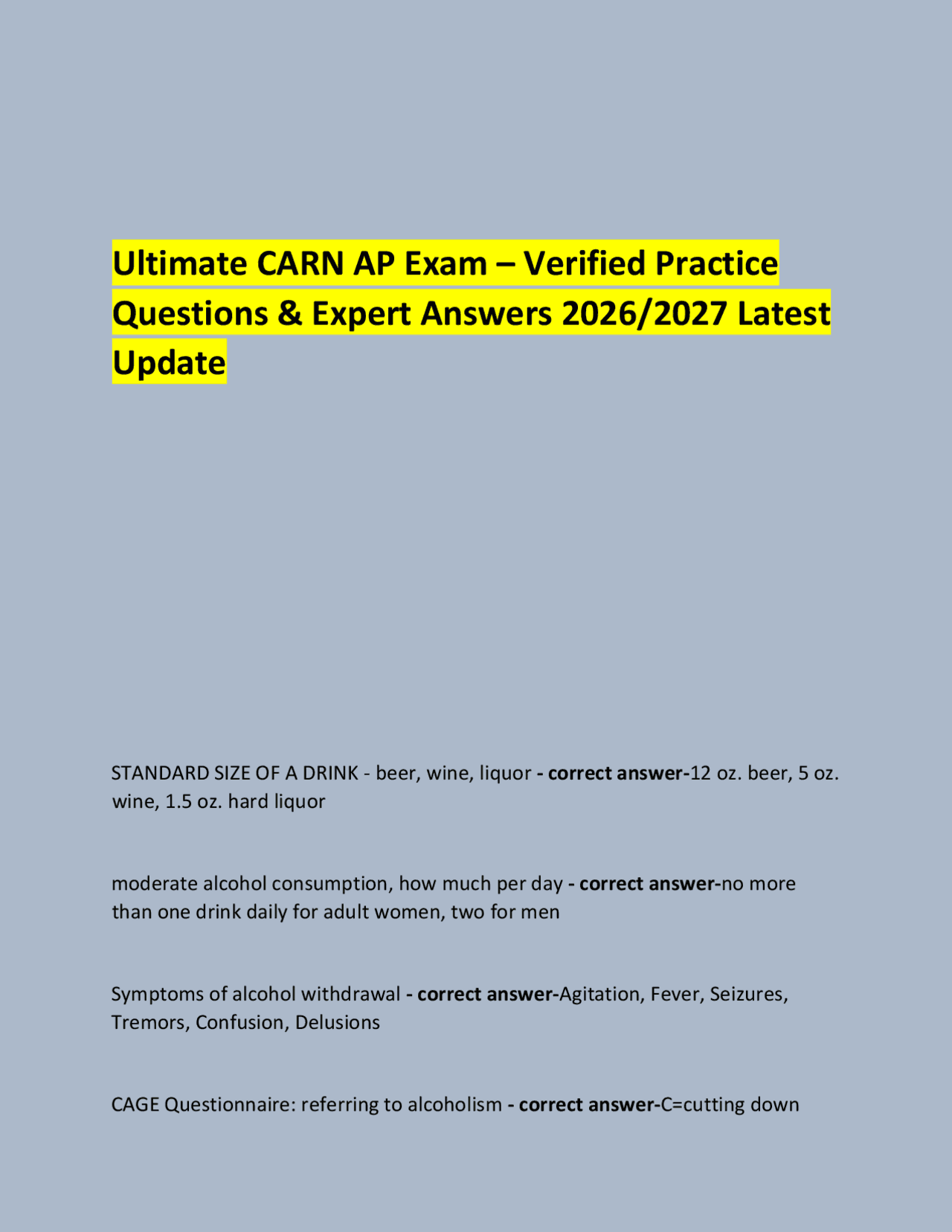 Ultimate CARN AP Exam – Verified Practice Questions & Expert Answers ...