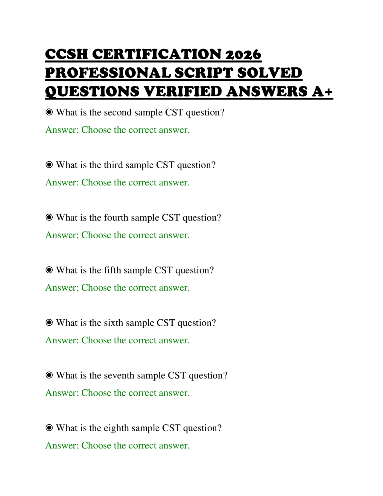 CCSH CERTIFICATION 2026 PROFESSIONAL SCRIPT SOLVED QUESTIONS VERIFIED ...