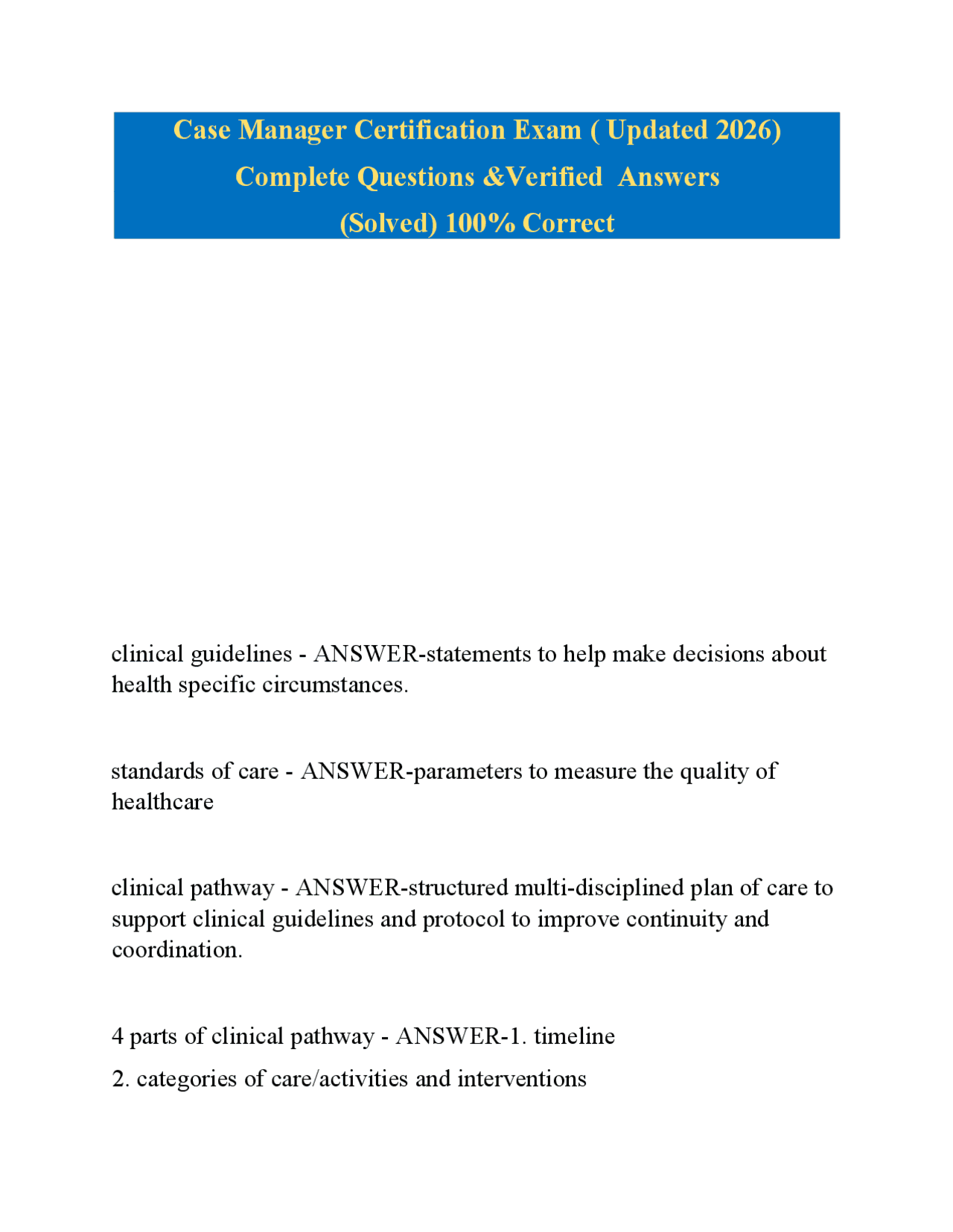 Case Manager Course Case Manager Certification Exam ( Updated 2026) Complete Questions ...