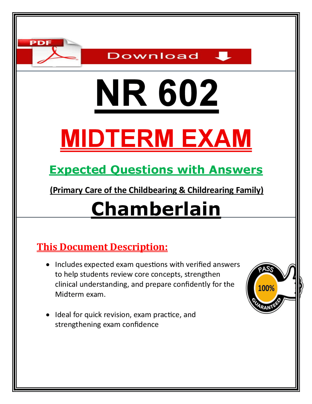 Chamberlain NR 602 Midterm Exam (2026) – Primary Care Q&A PDF | Exams ...