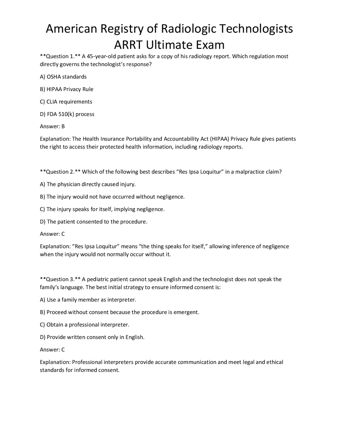 American Registry of Radiologic Technologists ARRT Ultimate Exam ...
