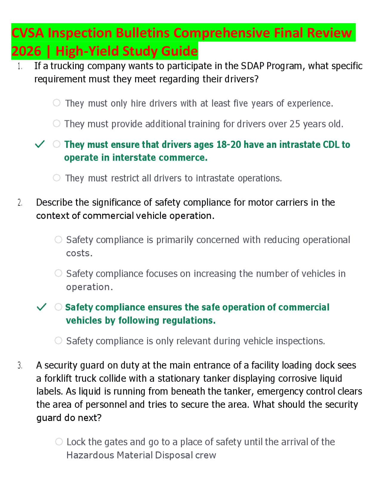 CVSA Inspection Bulletins Comprehensive Final Review 2026 | High-Yield ...