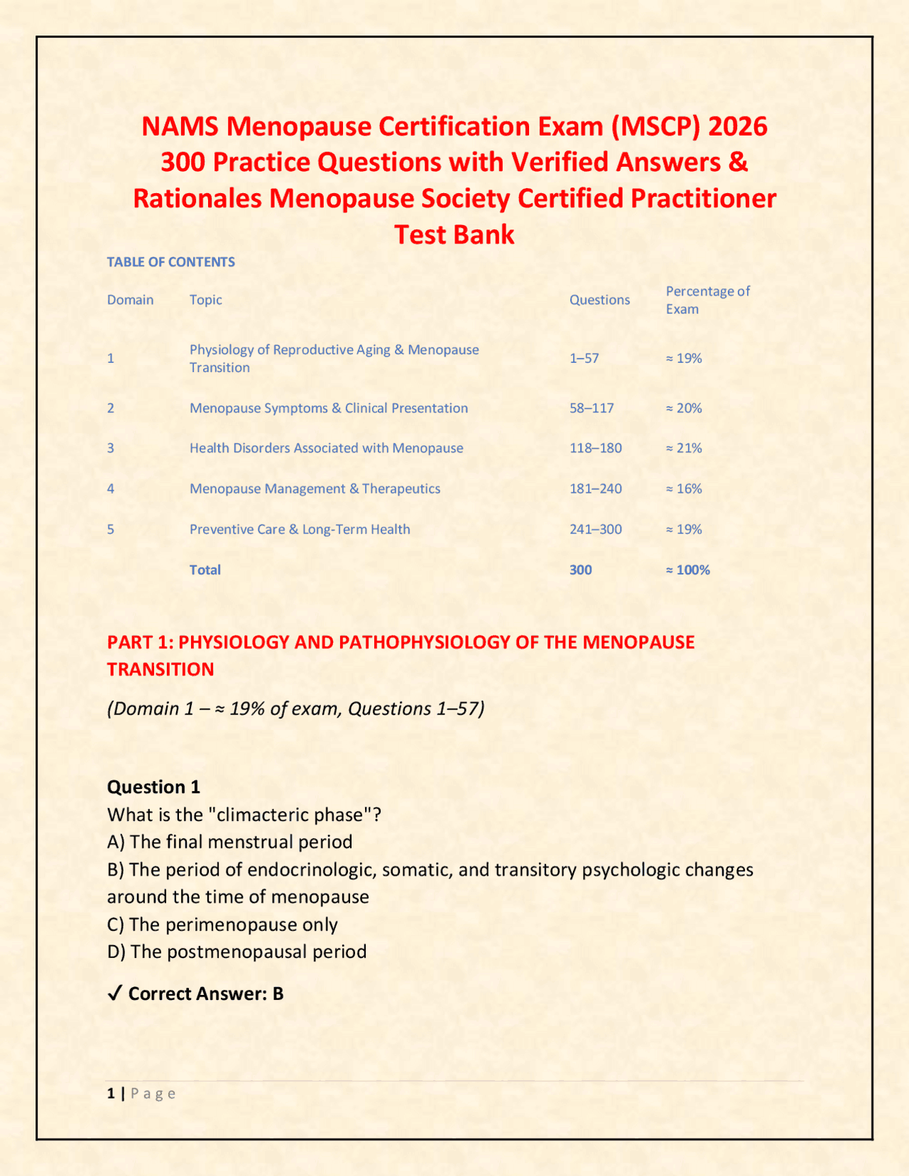 NAMS Menopause Certification Exam (MSCP) 2026 300 Practice Questions ...
