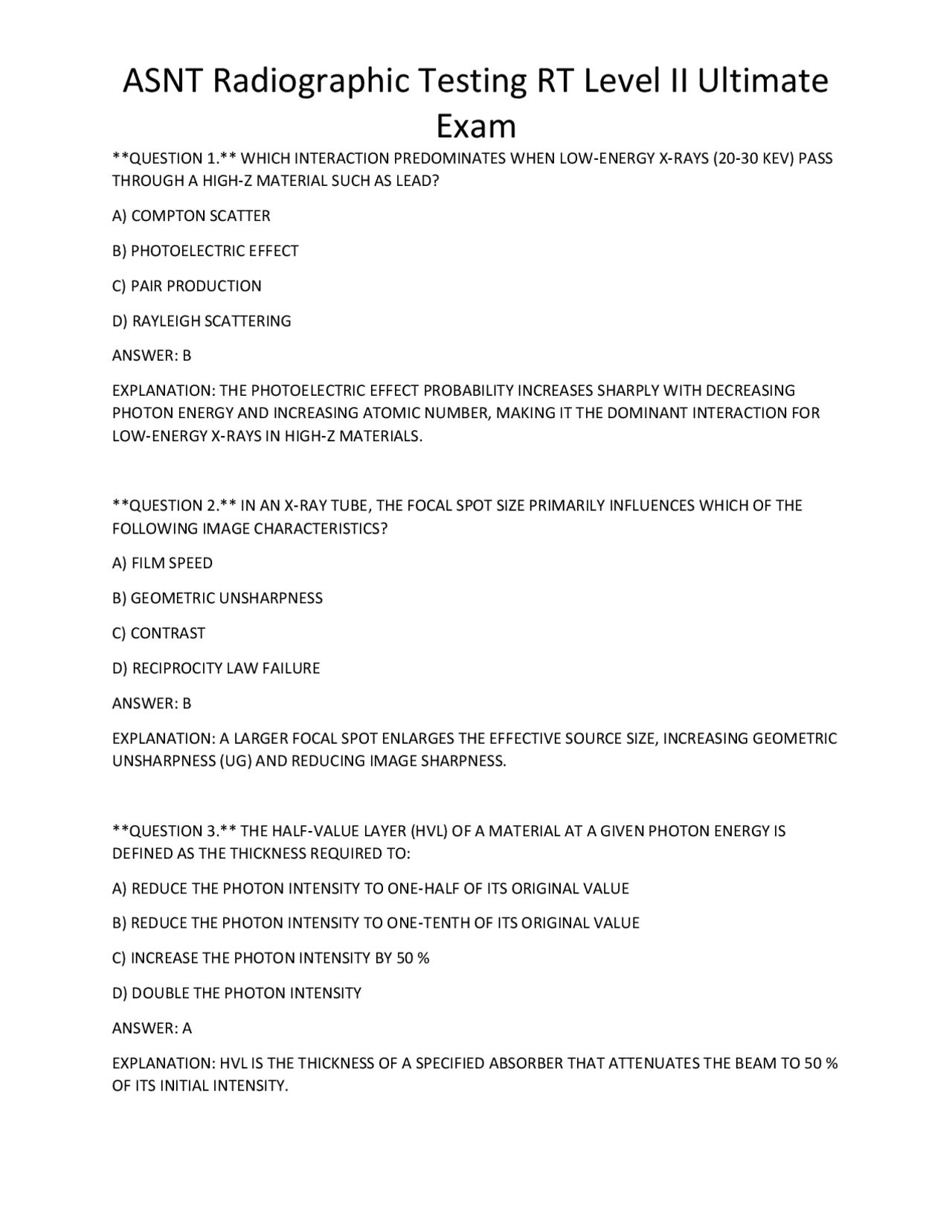 Asnt Testing ASNT Radiographic Testing RT Level II Ultimate Exam | Exams Technology ...
