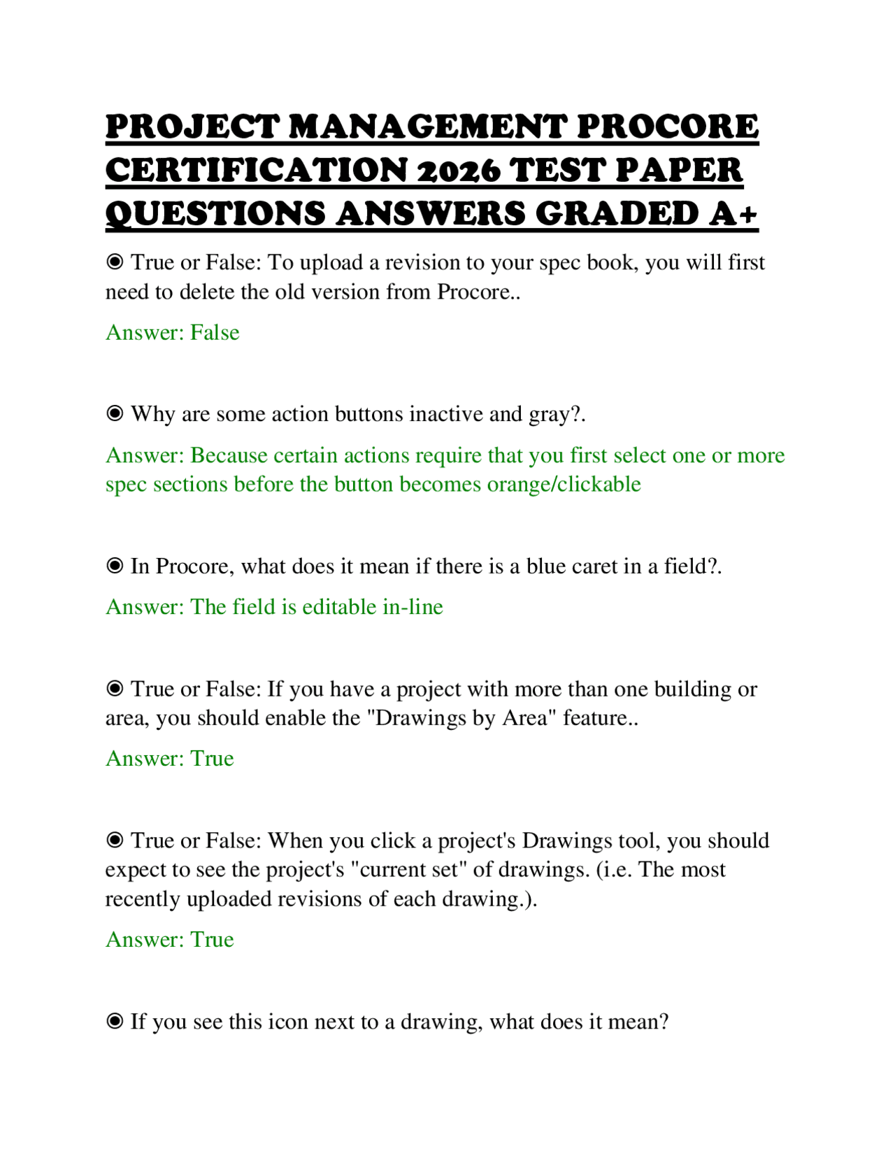PROJECT MANAGEMENT PROCORE CERTIFICATION 2026 TEST PAPER QUESTIONS ...