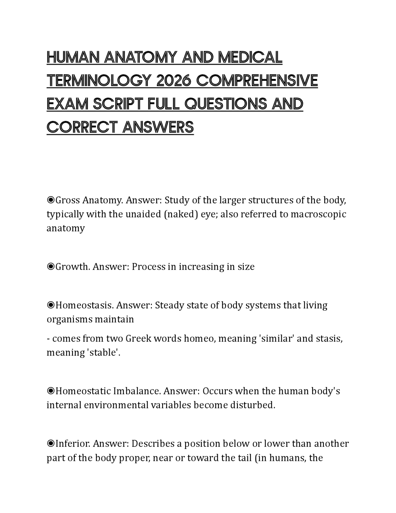 HUMAN ANATOMY AND MEDICAL TERMINOLOGY 2026 COMPREHENSIVE EXAM SCRIPT ...