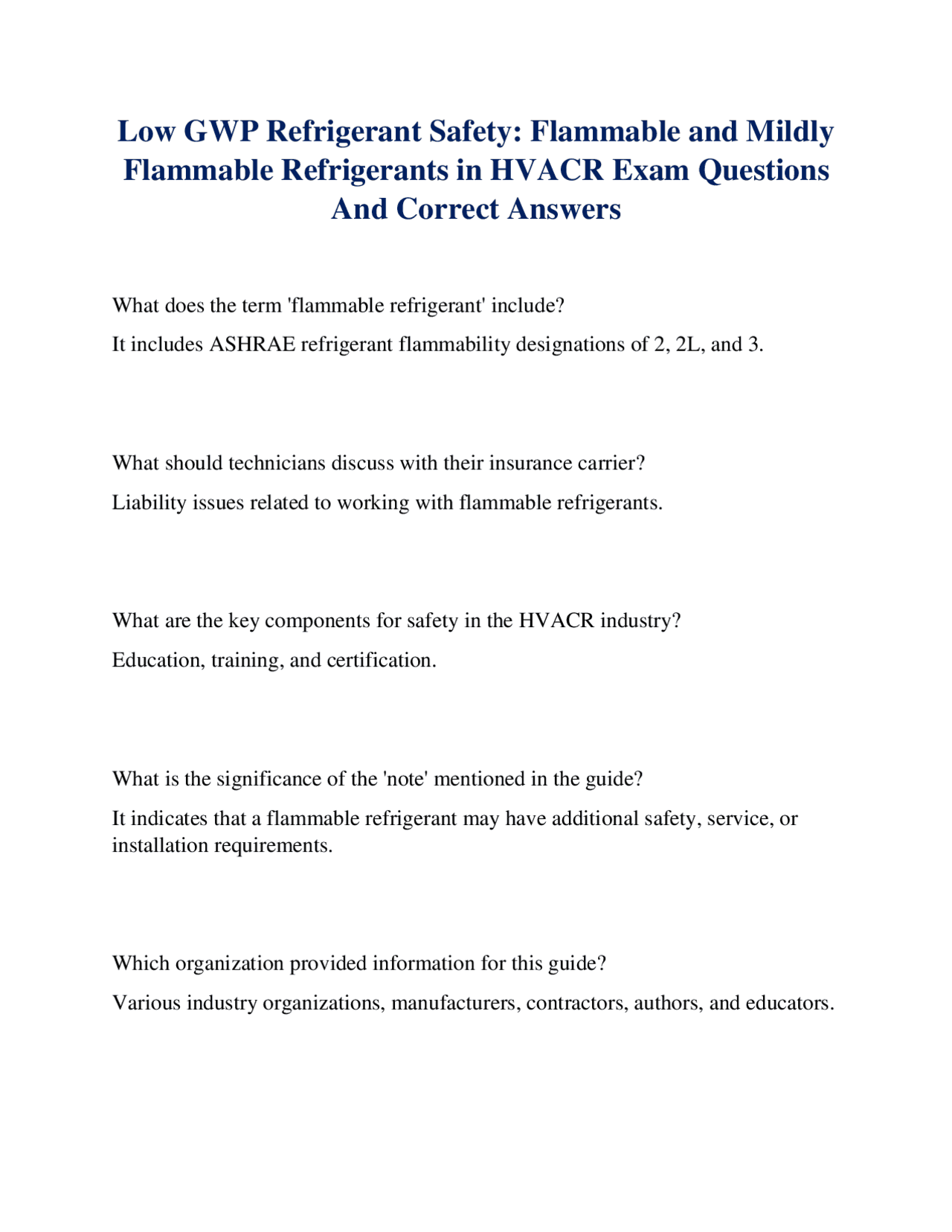 Low GWP Refrigerant Safety: Flammable and Mildly Flammable Refrigerants ...