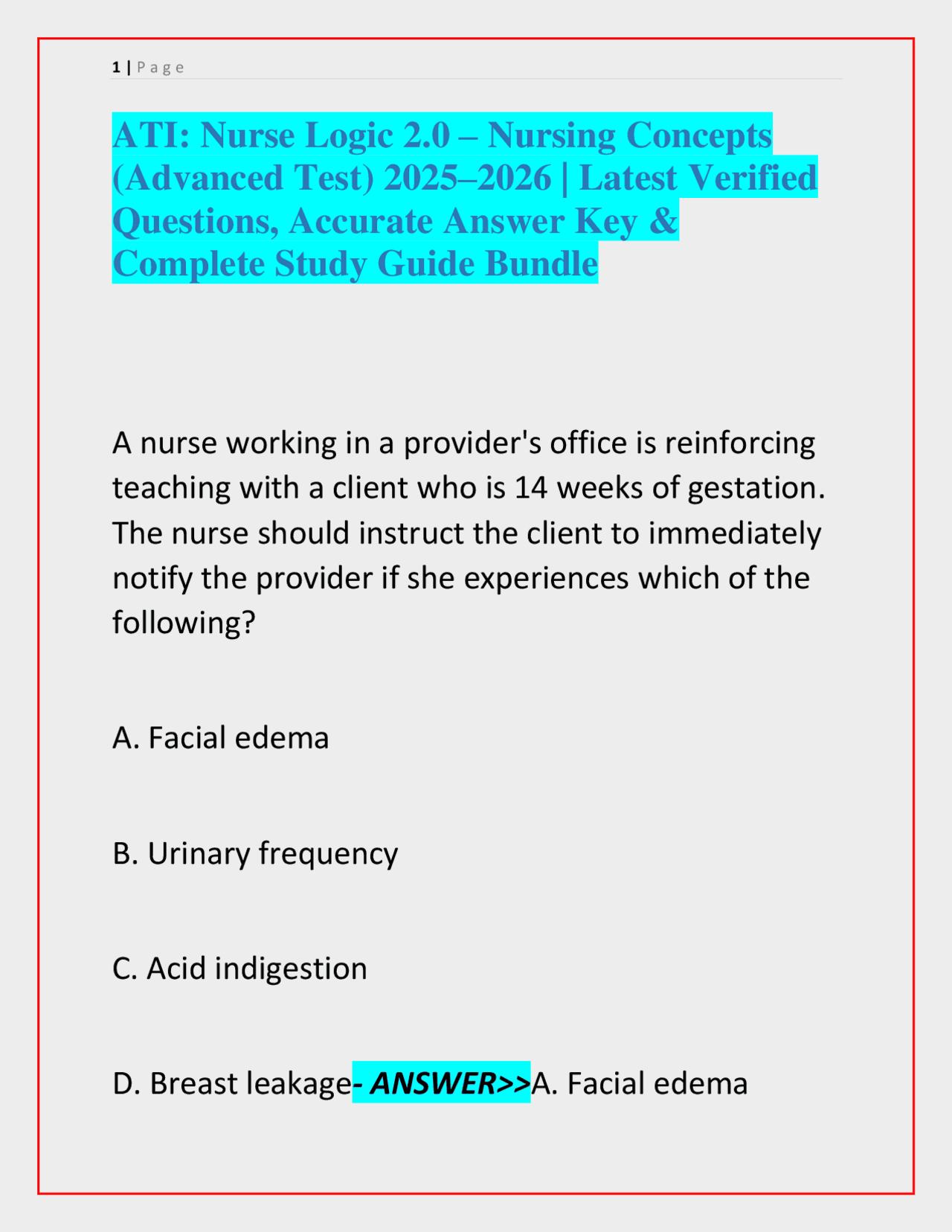 ATI: Nurse Logic 2.0 - Nursing Concepts (Advanced Test) 2025-2026 ...