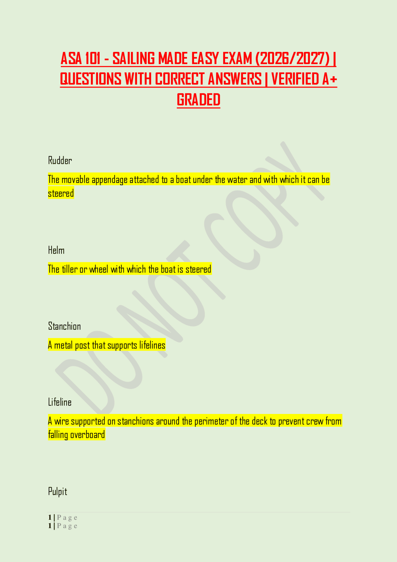 ASA 101 - SAILING MADE EASY EXAM (2026/2027) | QUESTIONS WITH CORRECT ...