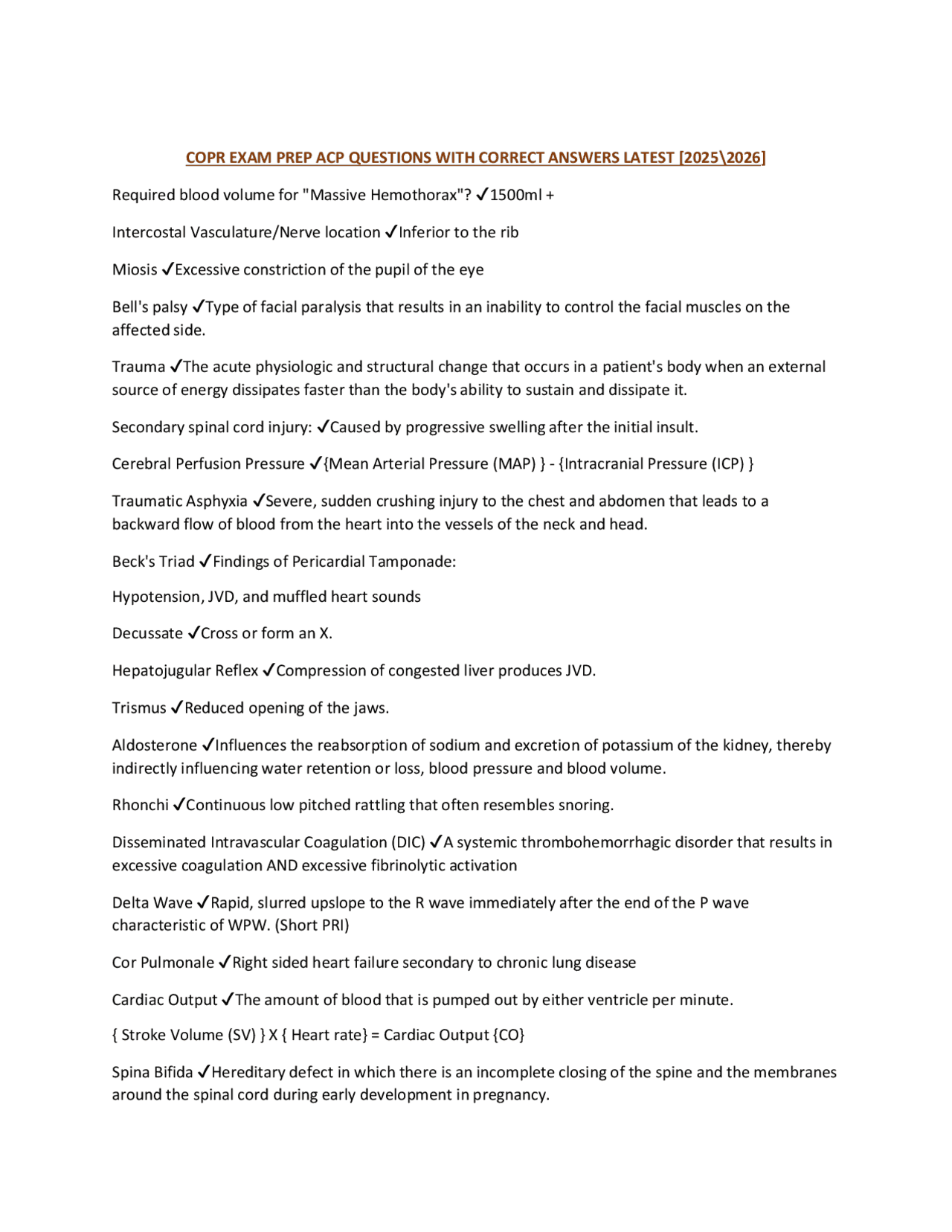 COPR EXAM PREP ACP QUESTIONS WITH CORRECT ANSWERS LATEST [2025\2026 ...