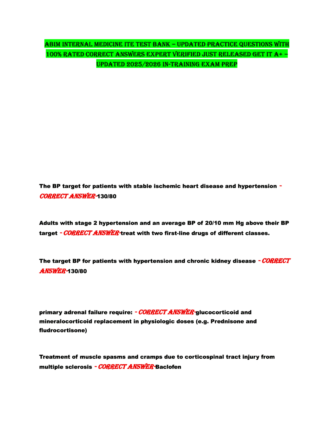 High-Yield Internal Medicine Board Review Notes (2025–2026 Updated