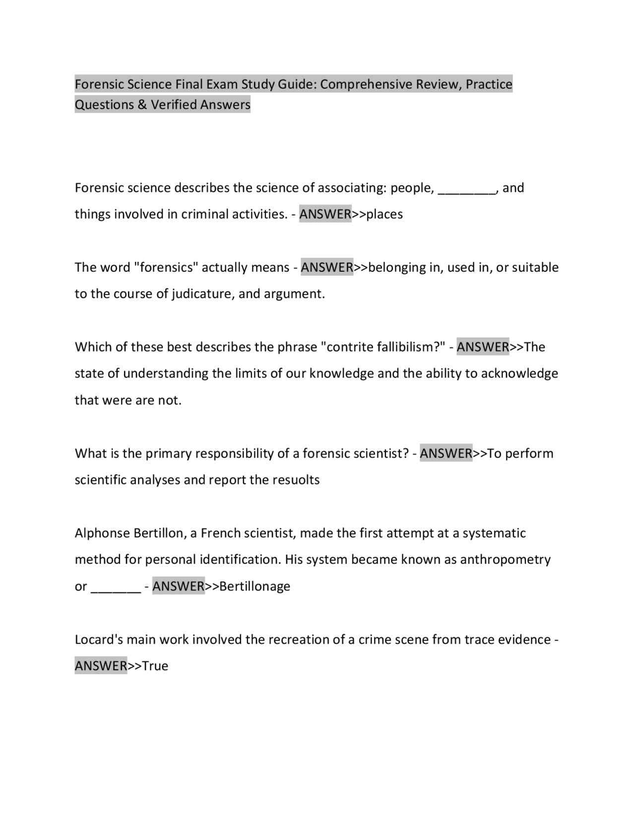 Forensic Science Final Exam Study Guide: Comprehensive Review, Practice ...