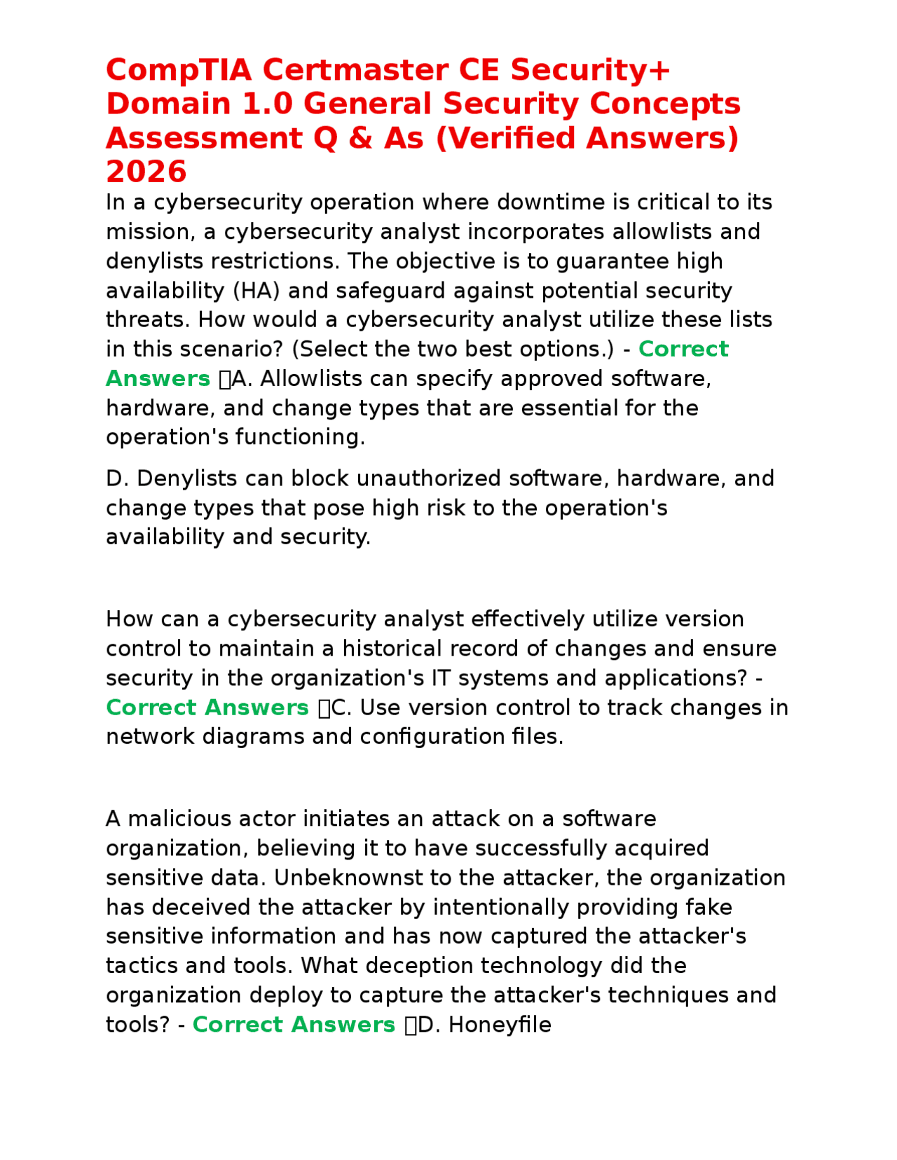 CompTIA Certmaster CE Security+ Domain 1.0 General Security Concepts ...