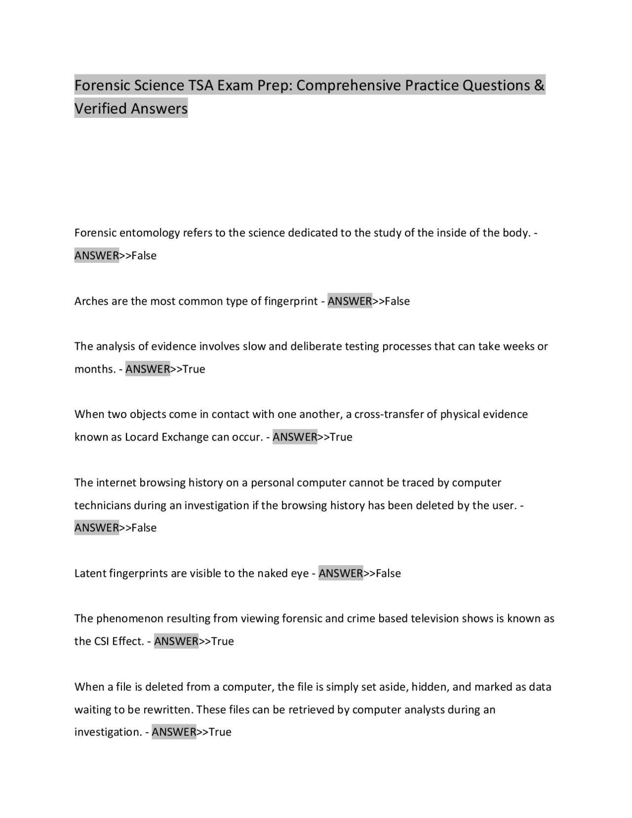 Forensic Science TSA Exam Prep: Comprehensive Practice Questions ...