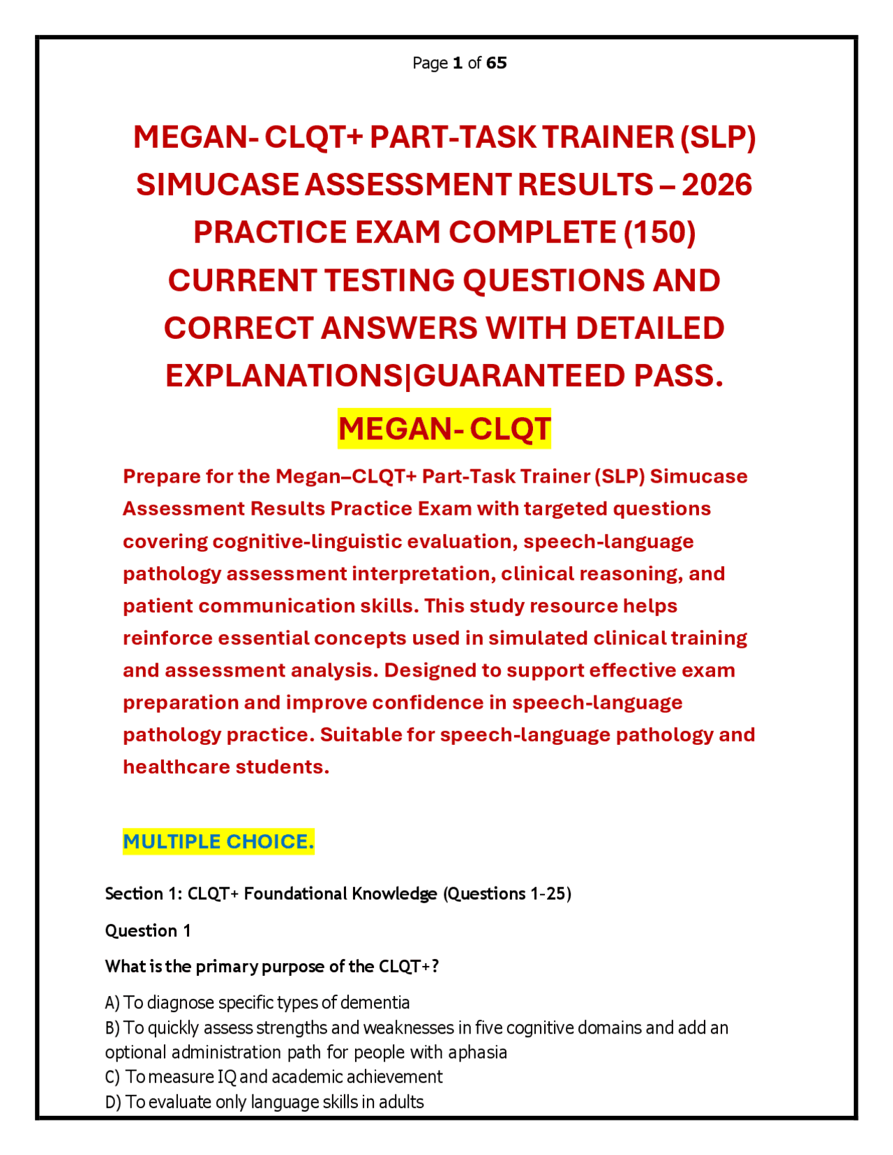 Part Task Trainer Canadian MEGAN- CLQT+PART-TASK TRAINER (SLP) SIMUCASE ASSESSMENT RESULTS – 2026 ...