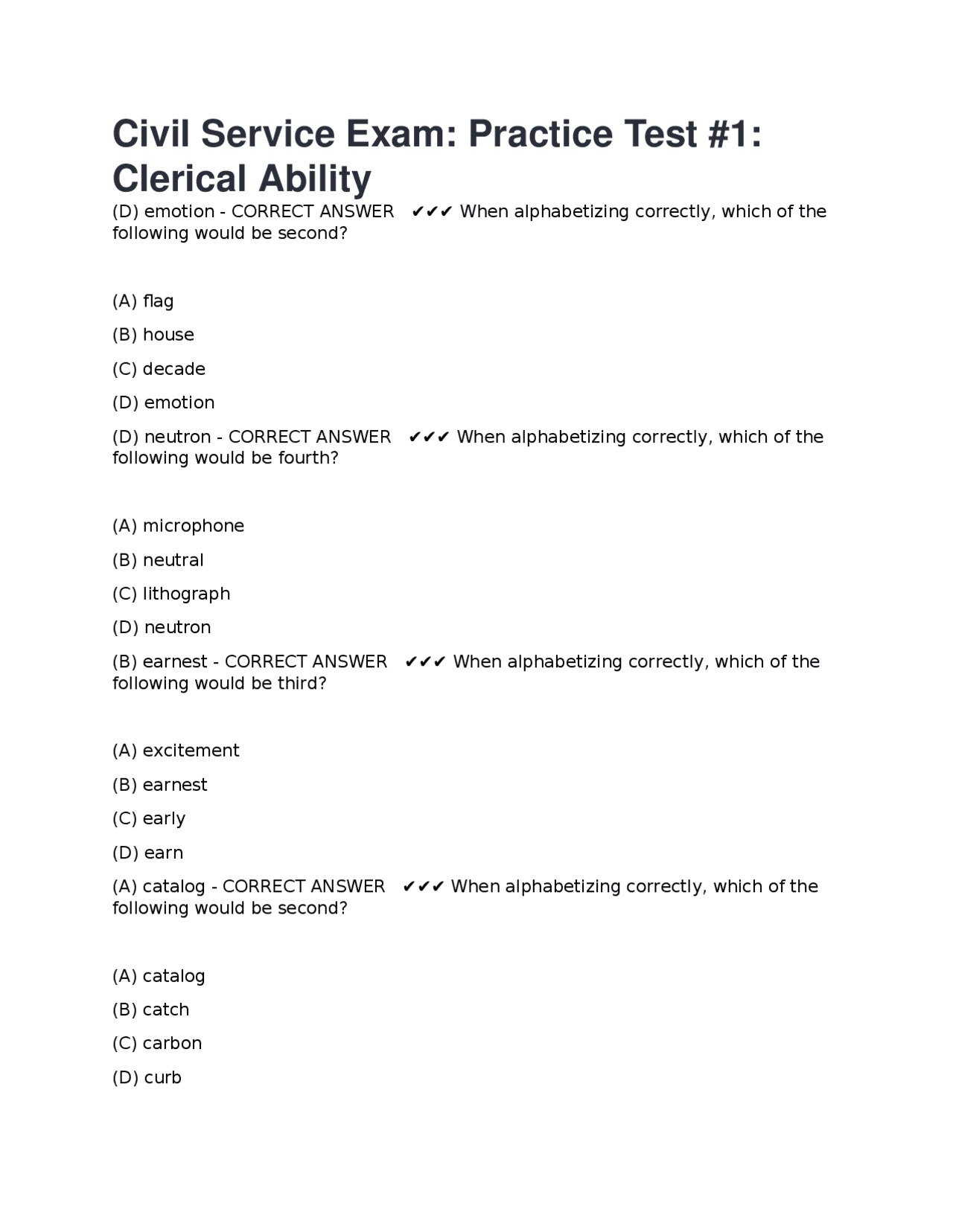 Civil Service Exam: Practice Test #1: Clerical Ability | Exams Advanced ...