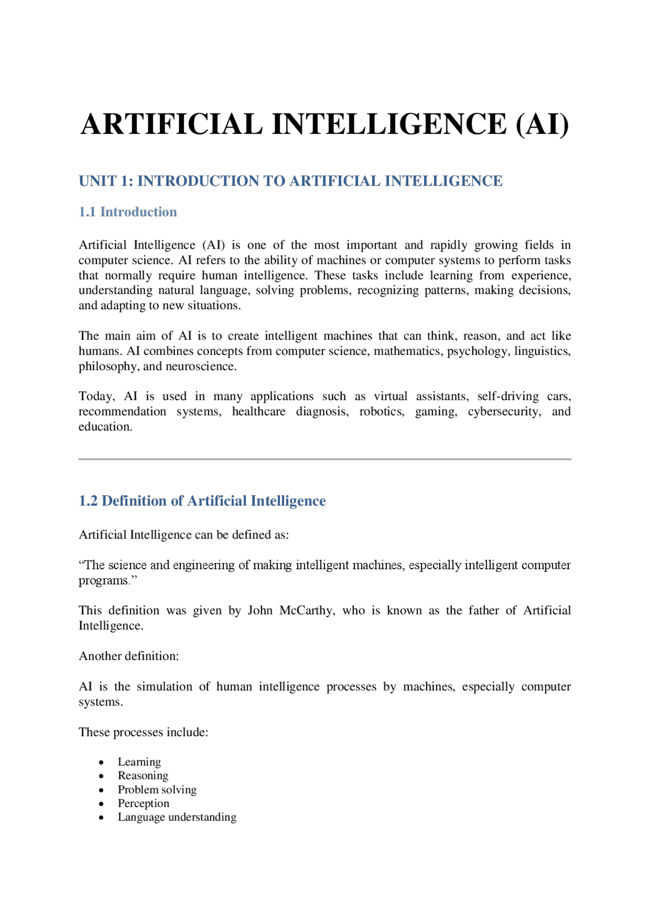 Artificial Intelligence Complete Notes | AI, Machine Learning, Deep ...