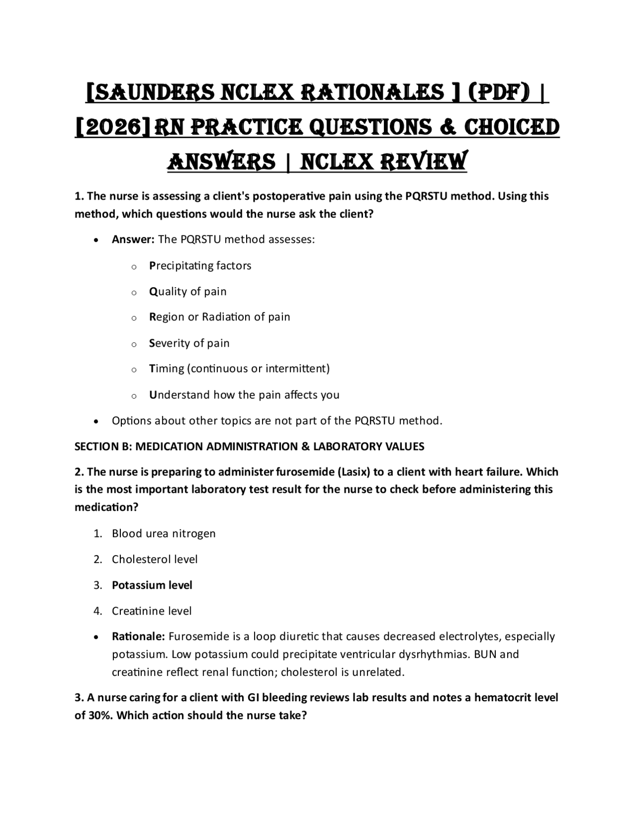 [Saunders NCLEX Rationales ] (PDF) | [2026] RN Practice Questions ...