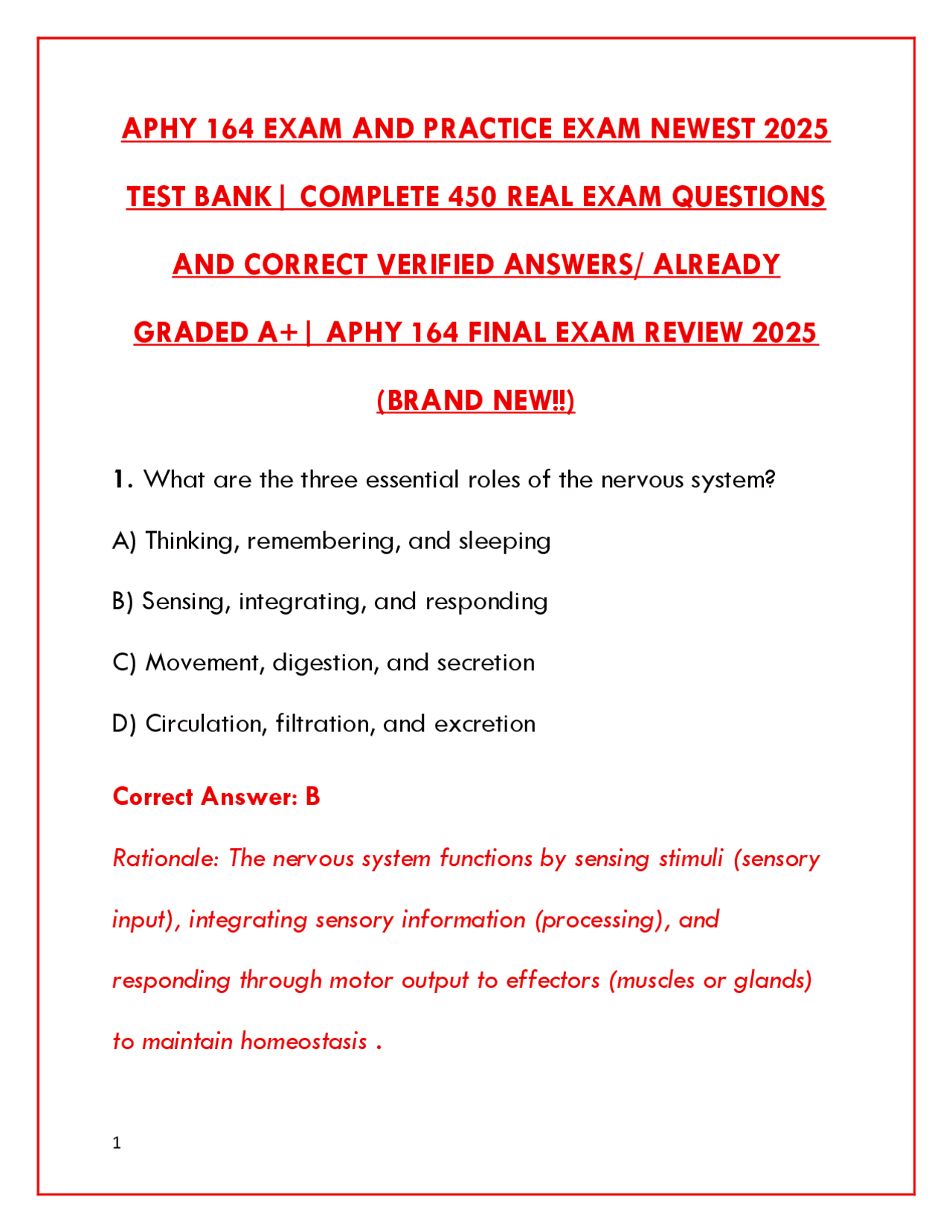 APHY 164 EXAM AND PRACTICE EXAM 2025 – COMPLETE TEST BANK WITH 450 ...
