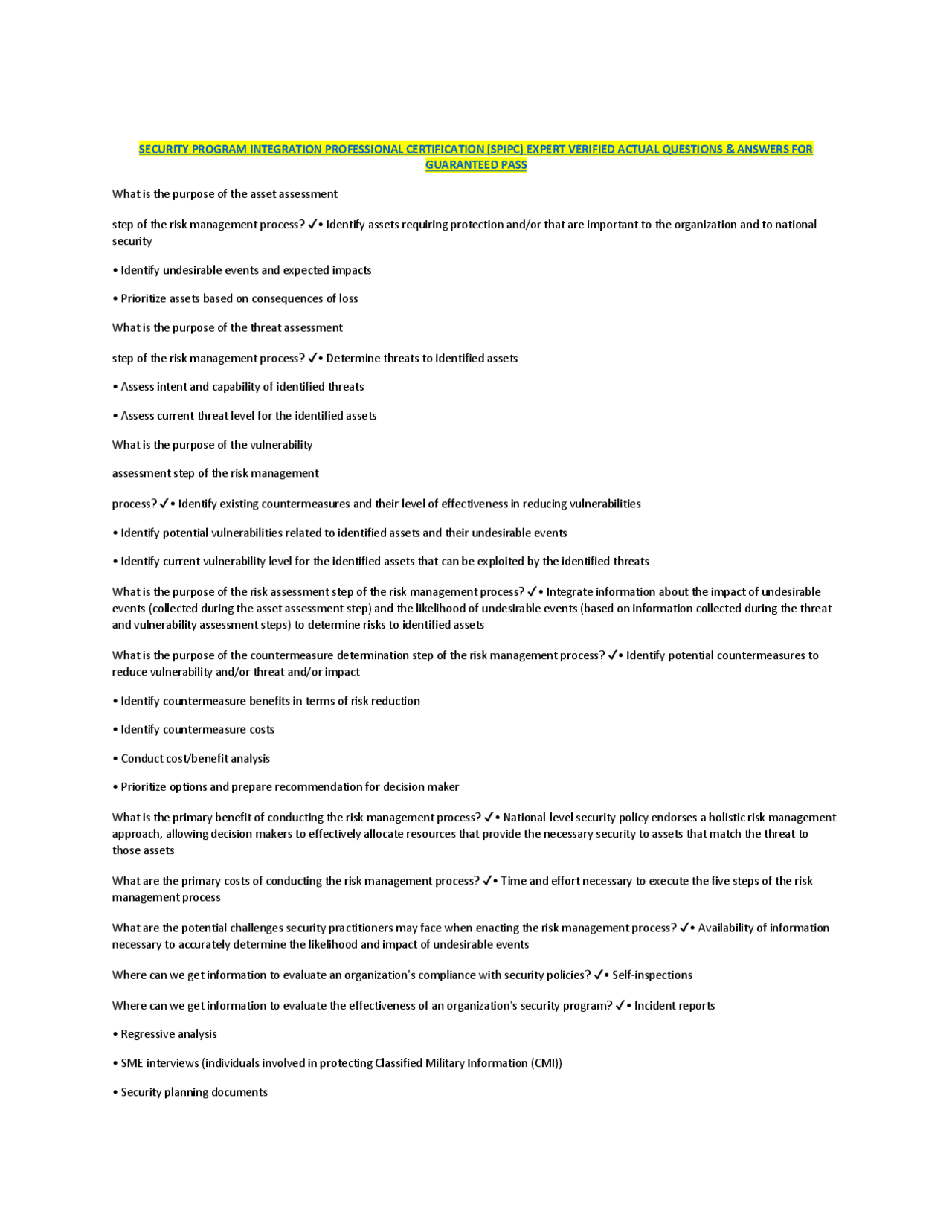 SECURITY PROGRAM INTEGRATION PROFESSIONAL CERTIFICATION (SPIPC) EXPERT ...