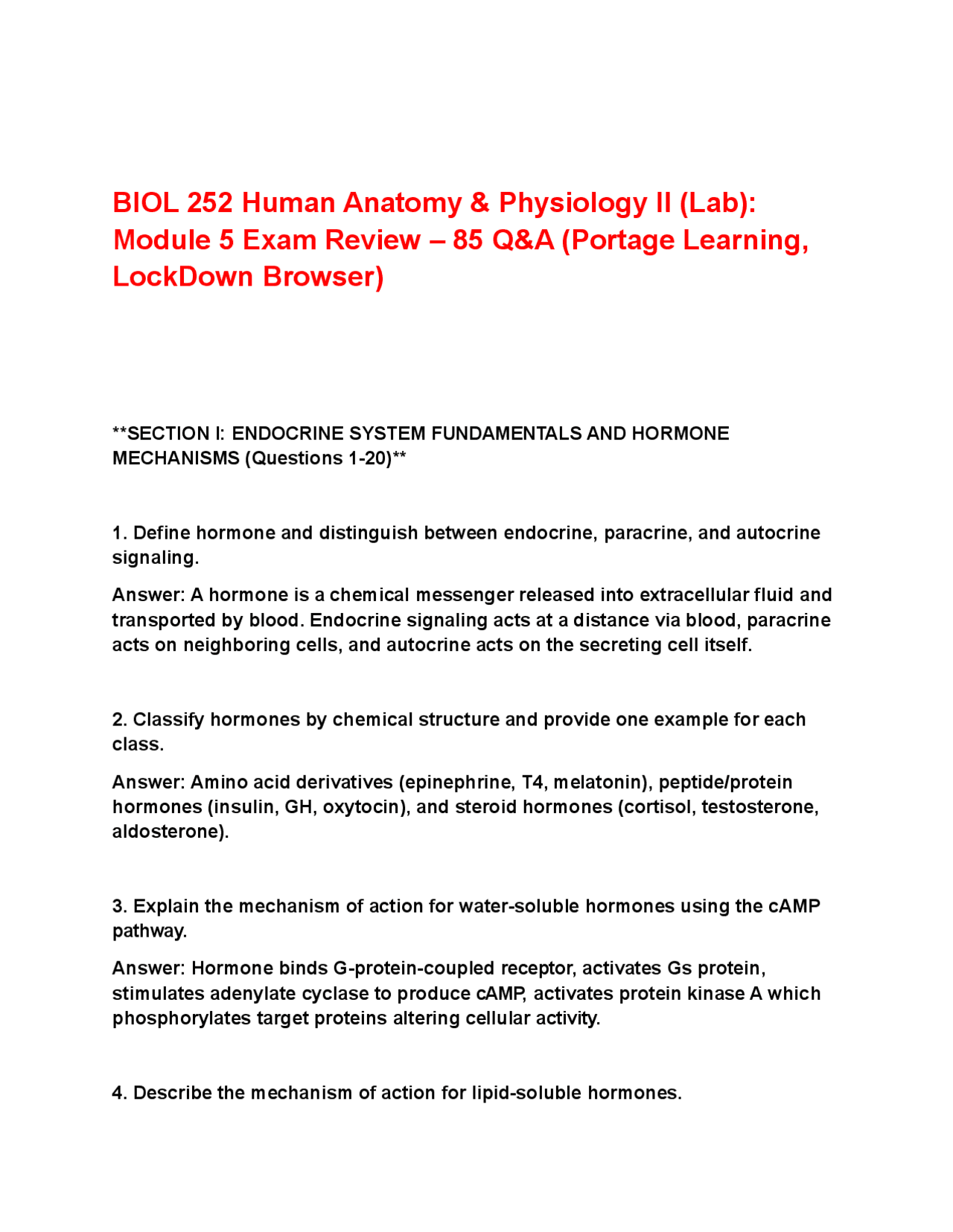 BIOL 252 Human Anatomy & Physiology II (Lab): Module 5 Exam Review – 85 ...