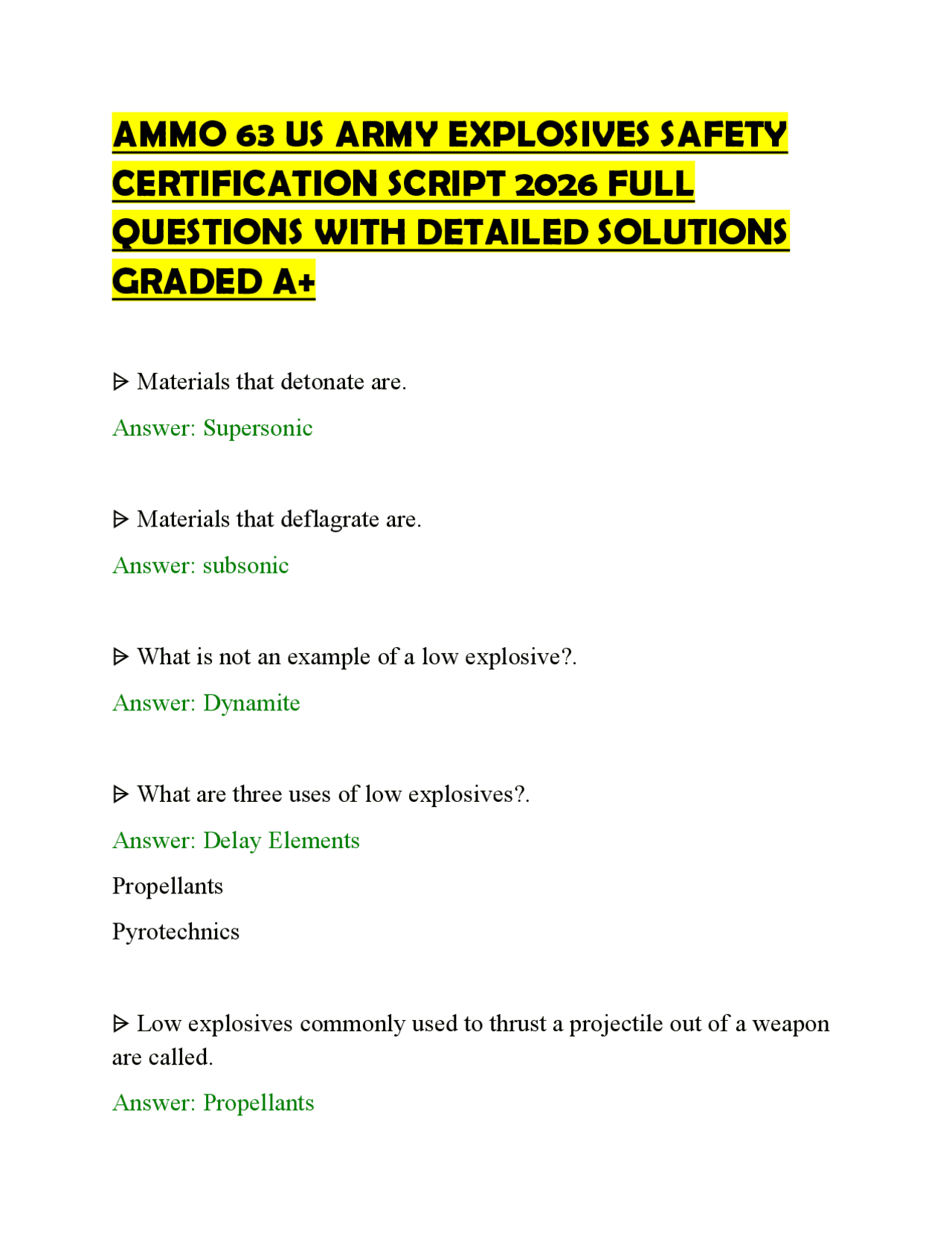 AMMO 63 US ARMY EXPLOSIVES SAFETY CERTIFICATION SCRIPT 2026 FULL ...