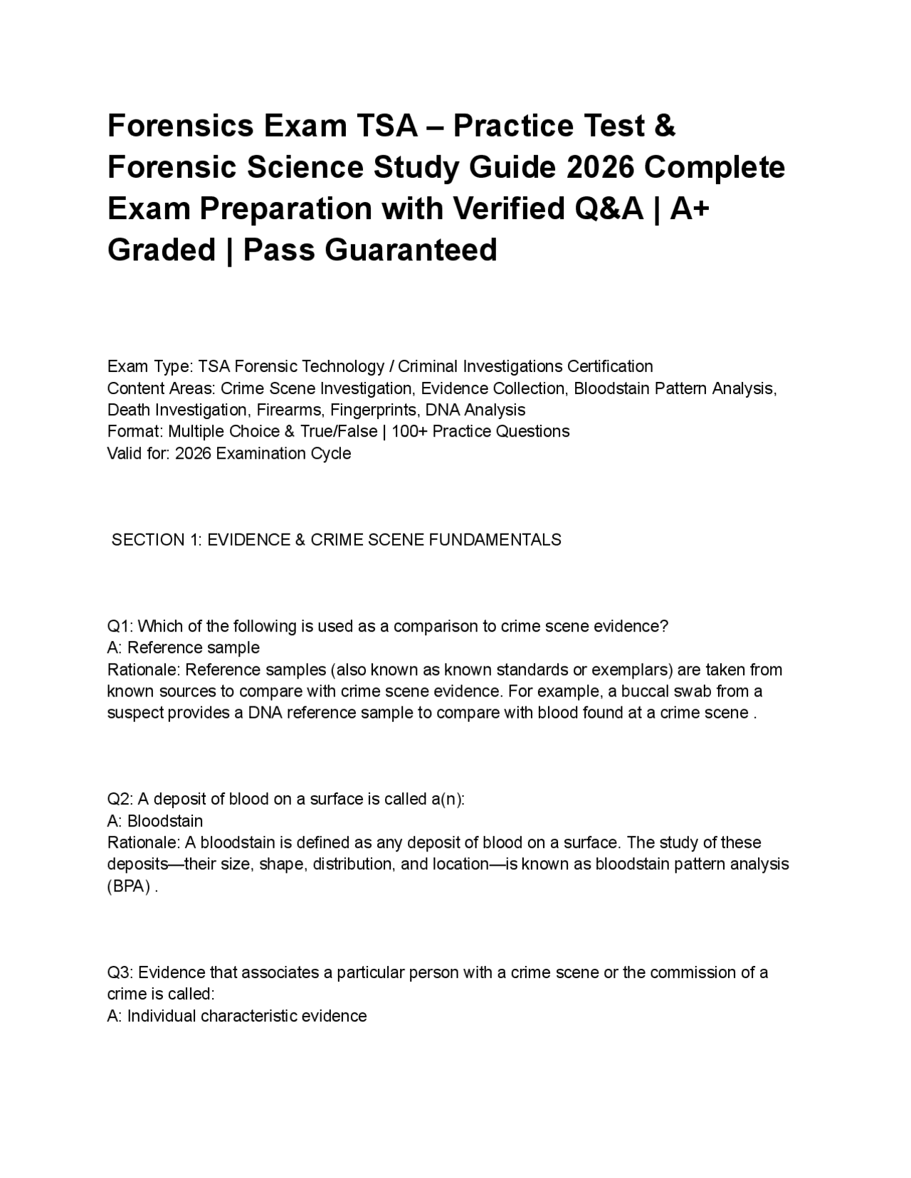 Forensics Exam TSA – Practice Test & Forensic Science Study Guide 2026 ...