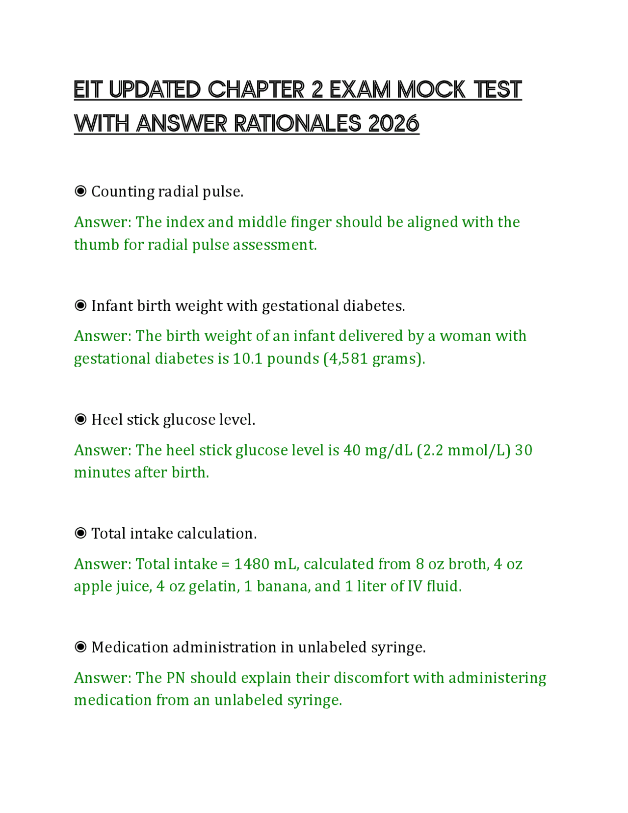EIT UPDATED CHAPTER 2 EXAM MOCK TEST WITH ANSWER RATIONALES 202 | Exams ...