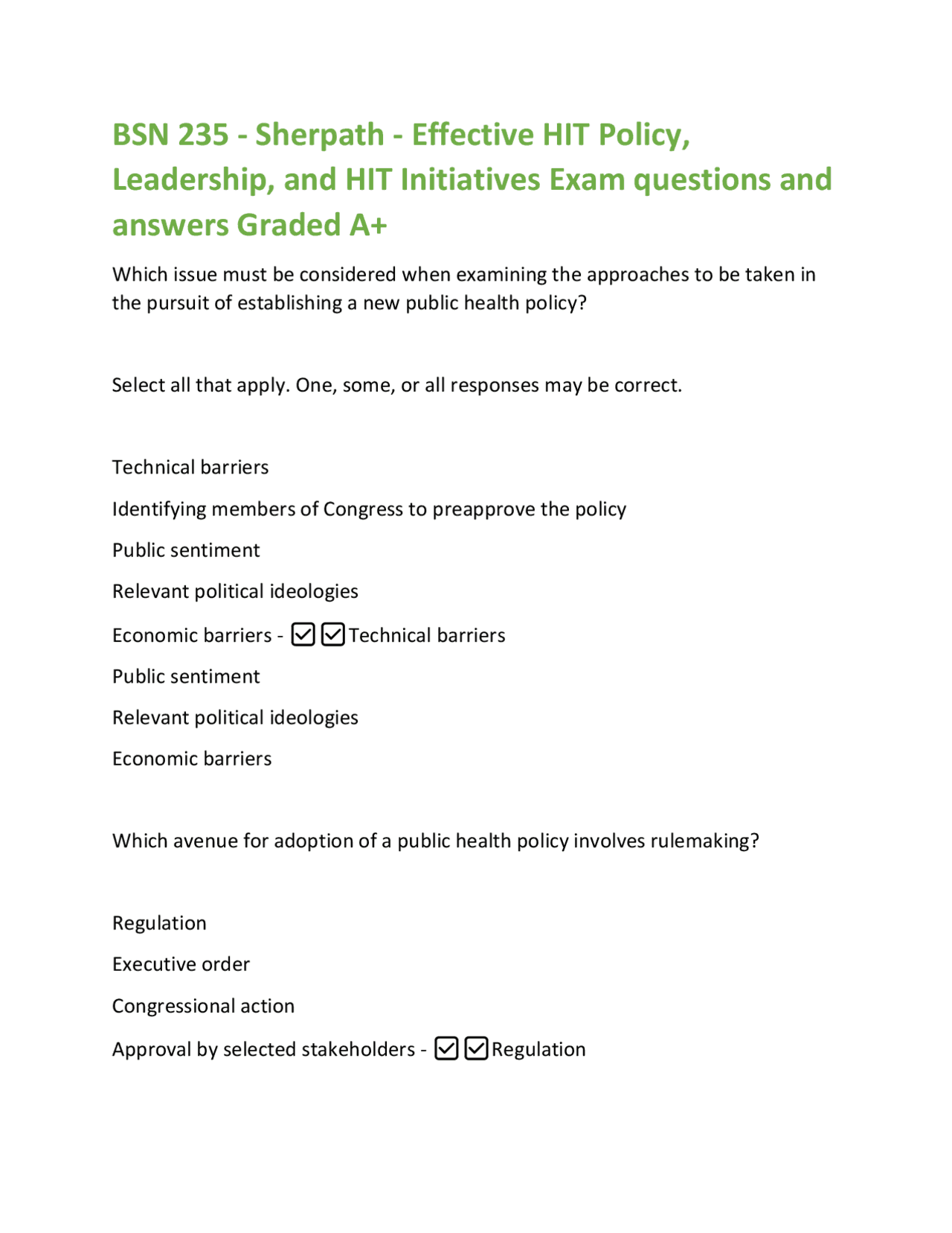 BSN 235 - Sherpath - Effective HIT Policy, Leadership, and HIT ...