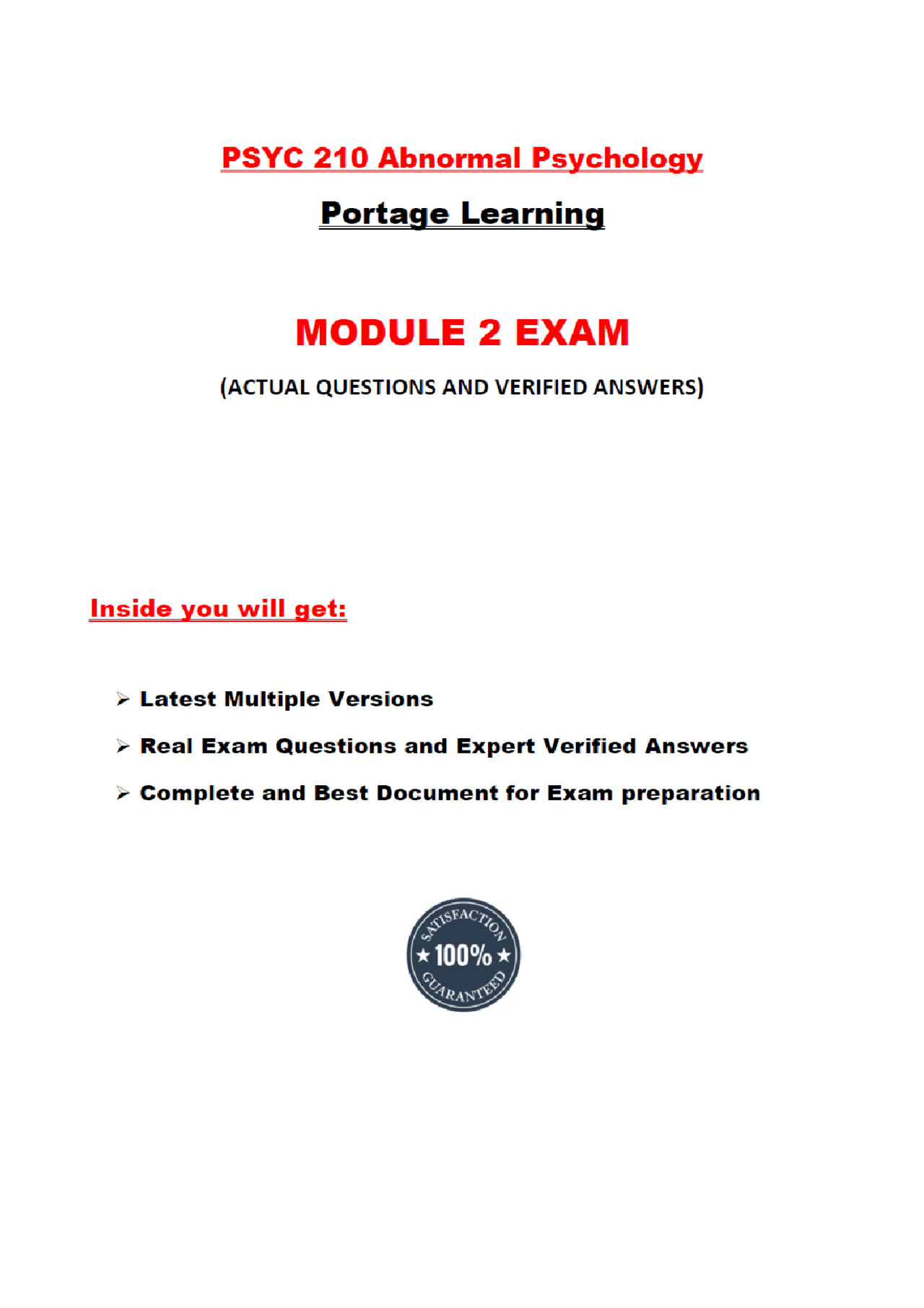 PSYC 210 Module 2 Exam (2 Versions, 2026/2027): Abnormal Psychology ...
