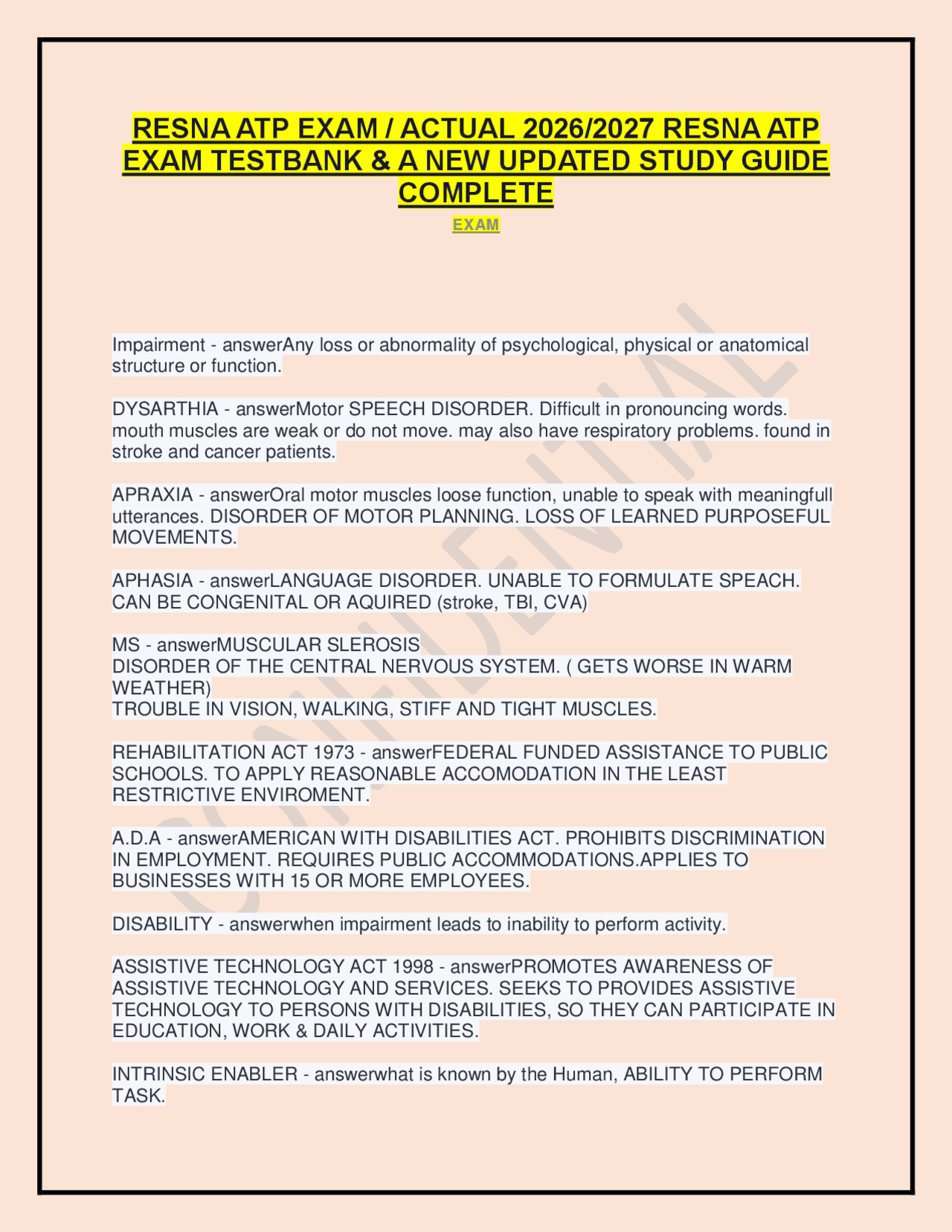 RESNA ATP EXAM / ACTUAL 2026/2027 RESNA ATP EXAM TESTBANK & A NEW ...