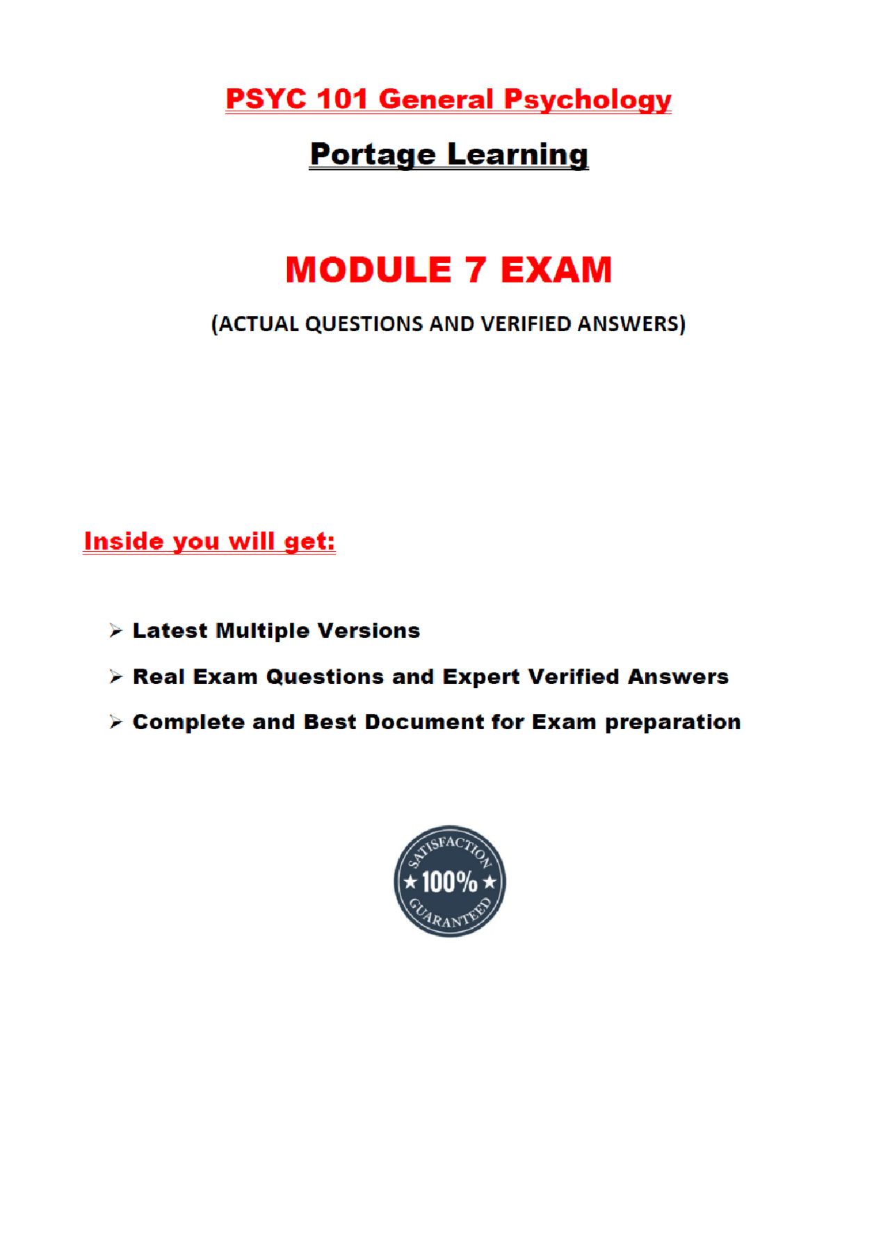 PSYC 101 Module 7 Exam (2 Versions, 2026/2027): General Psychology ...