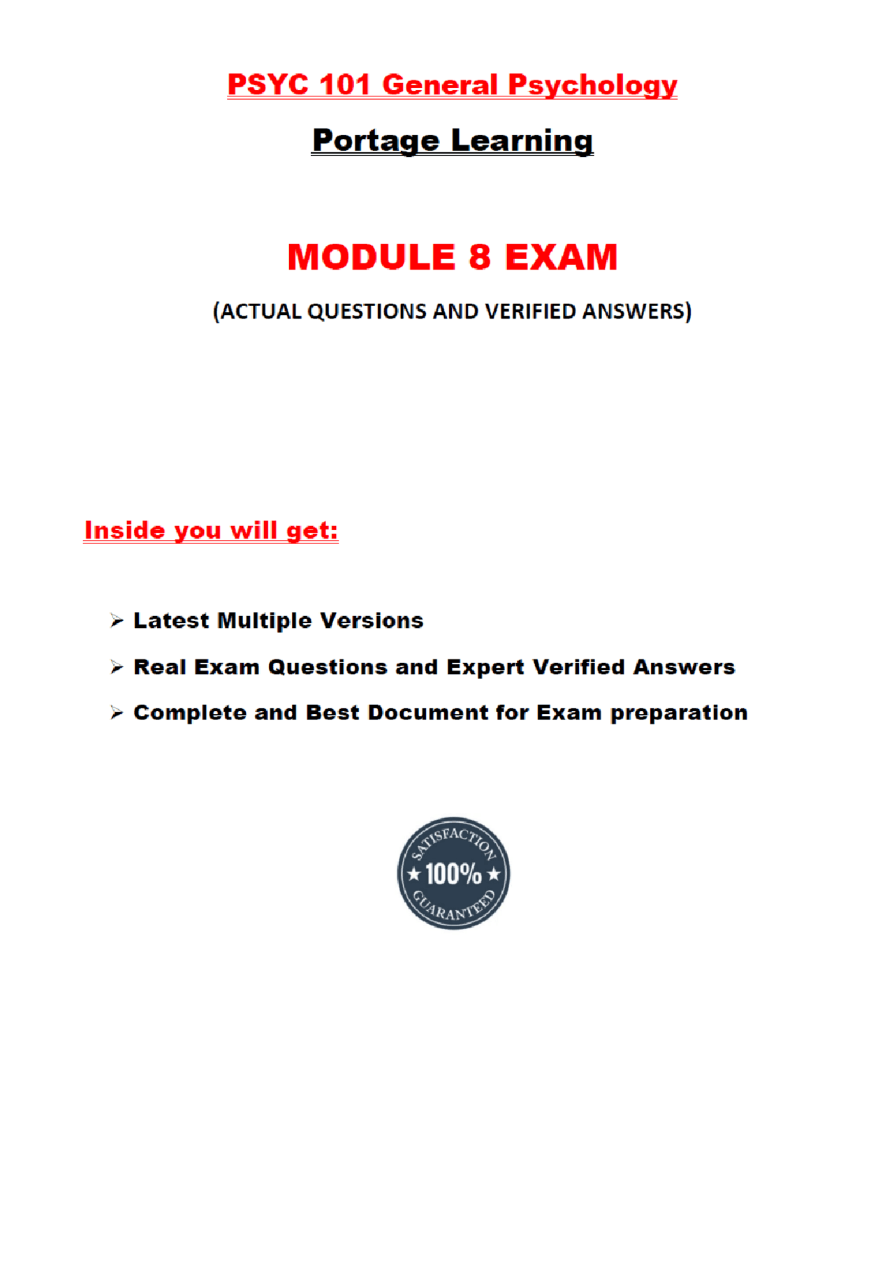 PSYC 101 Module 8 Exam (2 Versions, 2026/2027): General Psychology ...