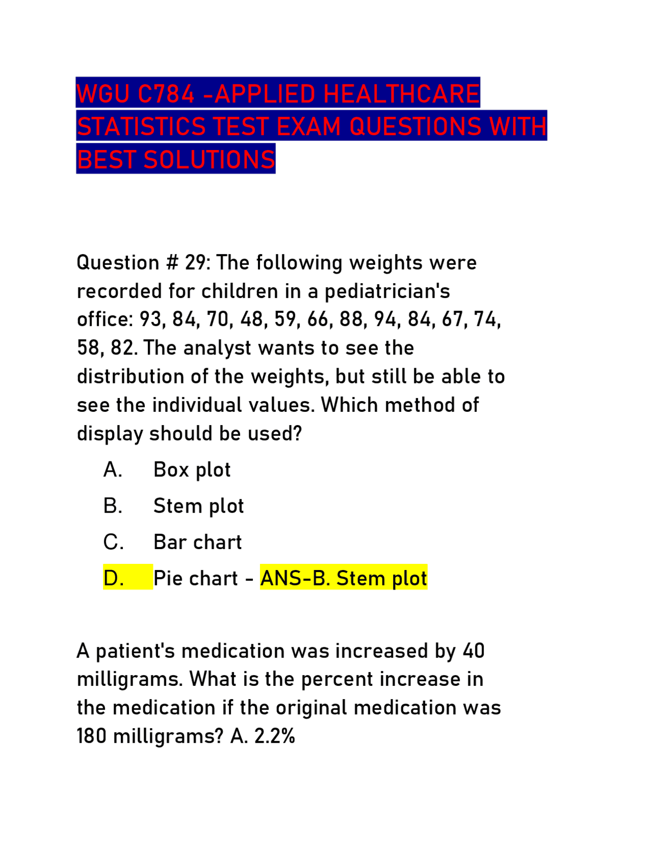 WGU C784 -APPLIED HEALTHCARE STATISTICS TEST EXAM QUESTIONS WITH BEST ...