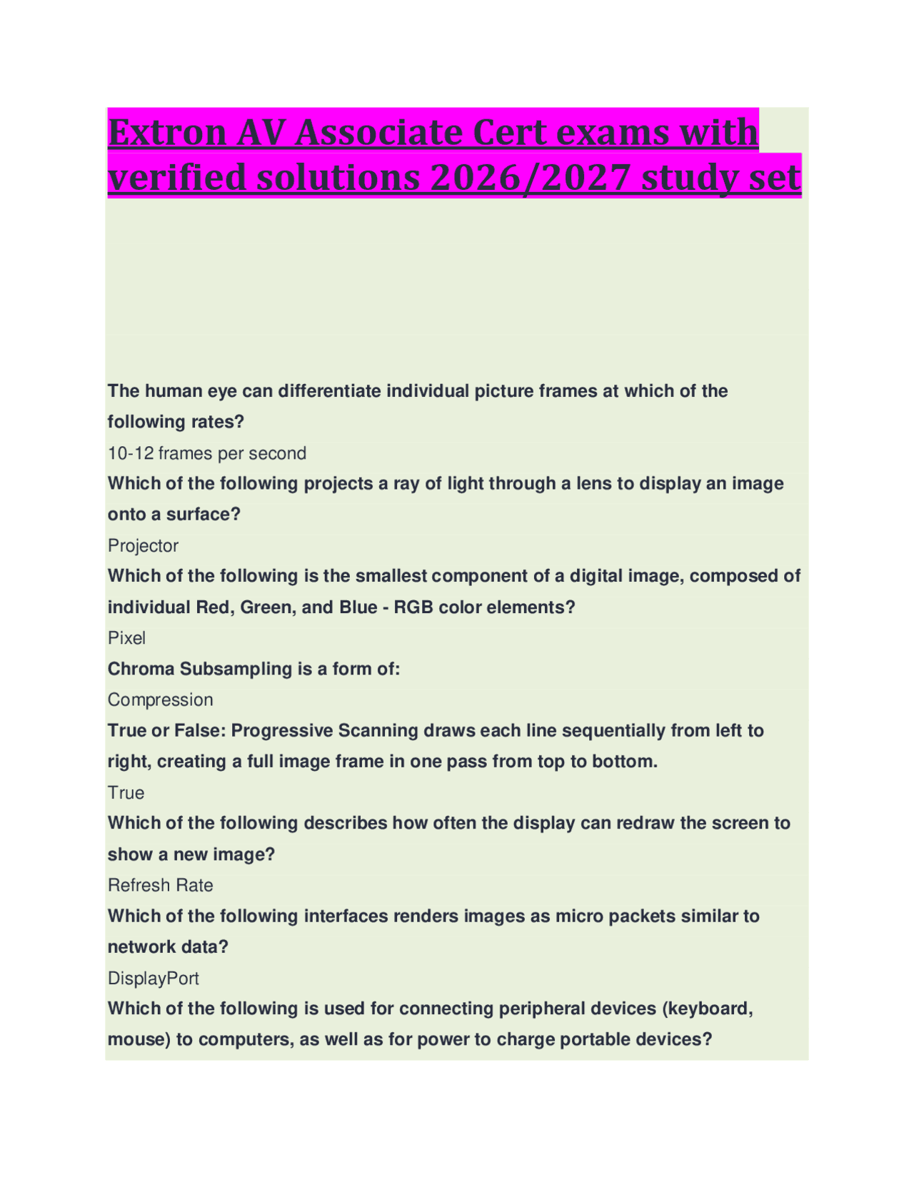 Extron AV Associate Cert exams with verified solutions 2026/2027 study ...