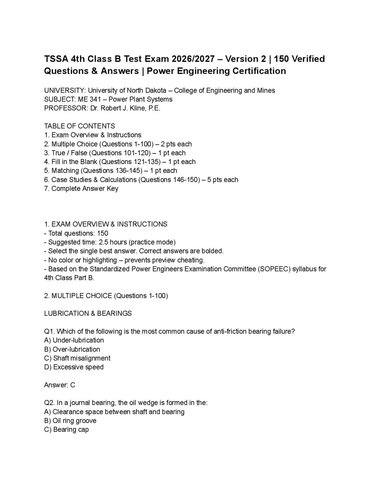 Tssa Testing TSSA 4th Class B Test Exam 2026_2027 – Version 2 _ 150 Verified ...
