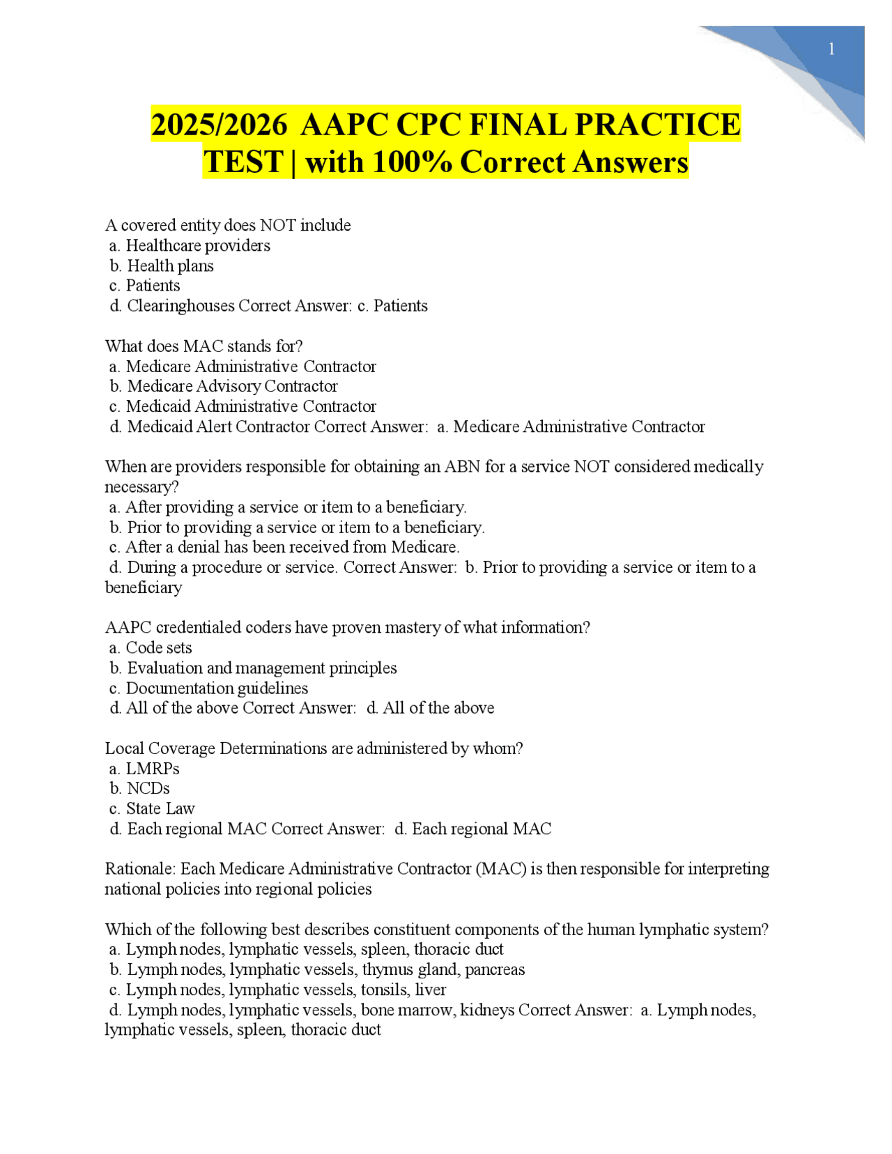 AAPC CPC Final Practice Test 2025/2026 – Medical Coding Questions ...