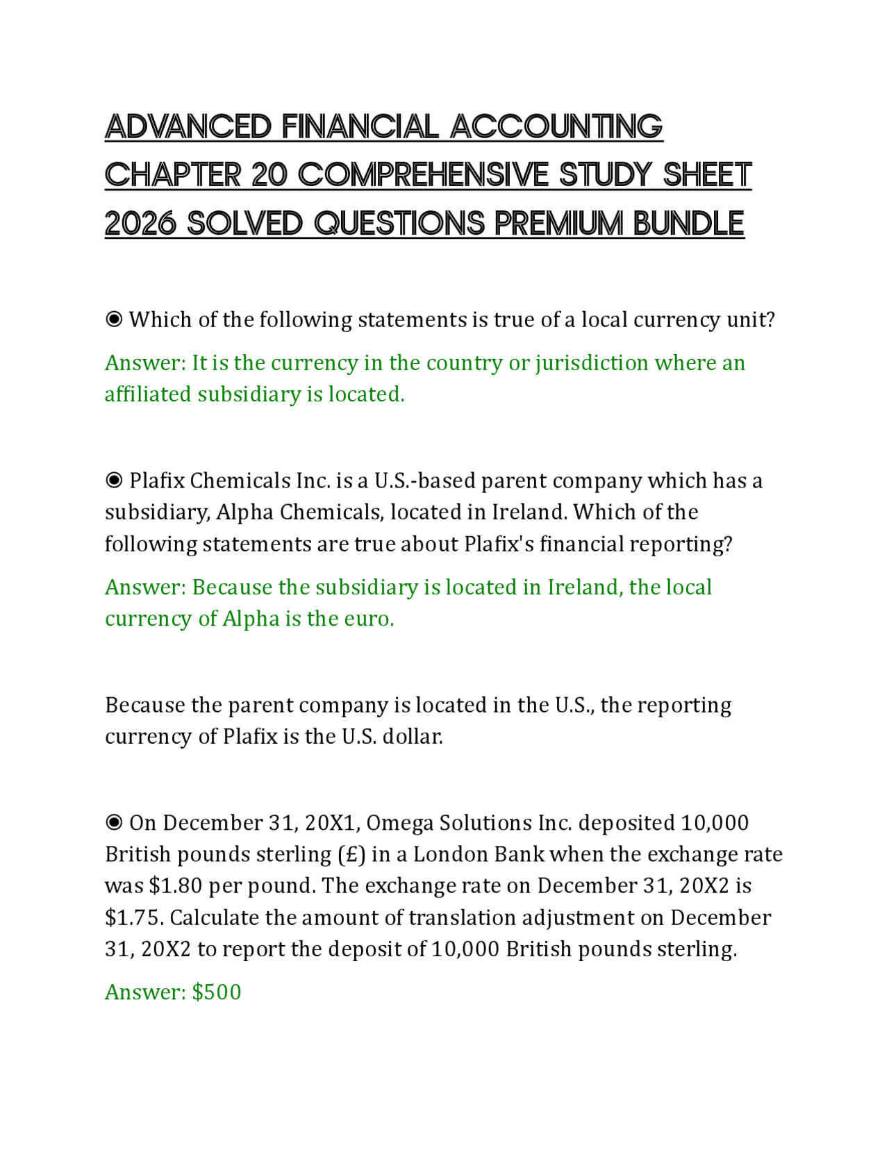 ADVANCED FINANCIAL ACCOUNTING CHAPTER 20 COMPREHENSIVE STUDY SHEET 2026 ...