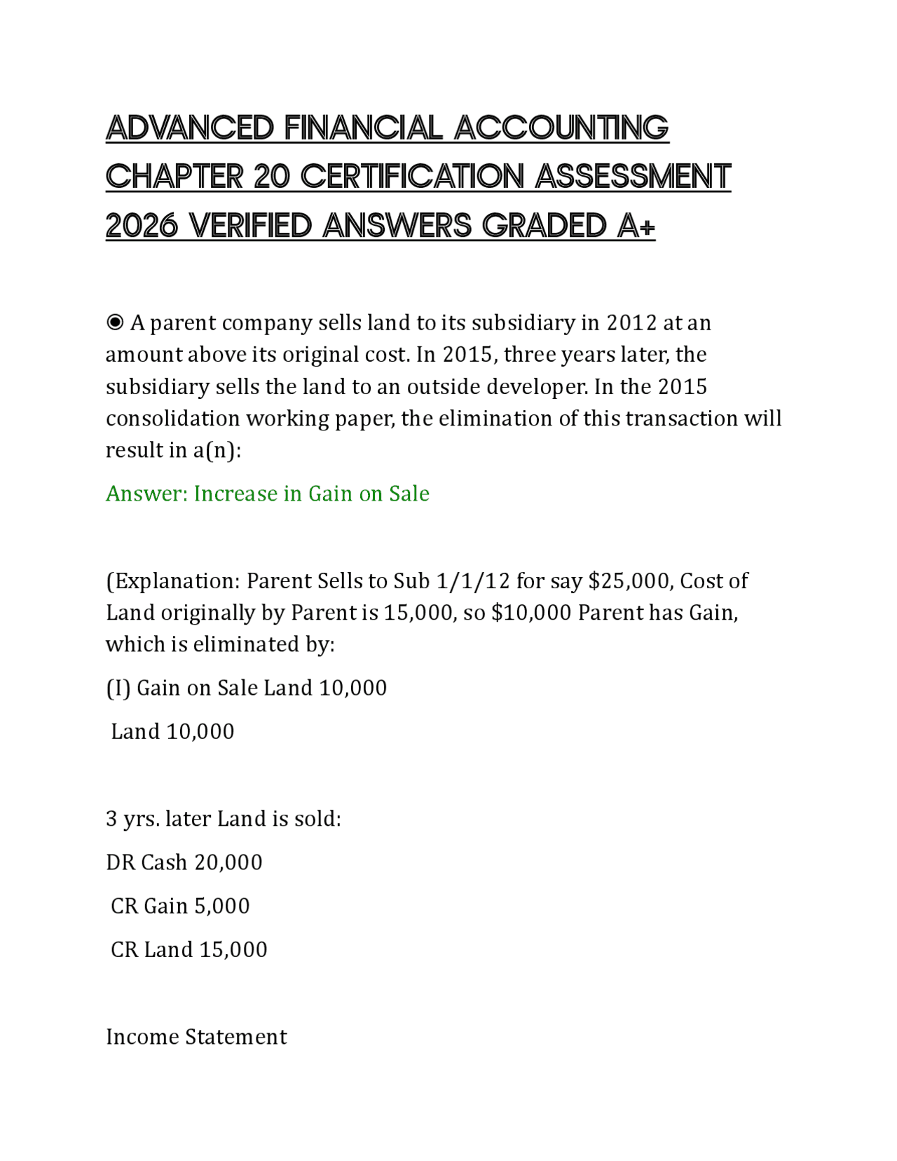ADVANCED FINANCIAL ACCOUNTING CHAPTER 20 CERTIFICATION ASSESSMENT 2026 ...