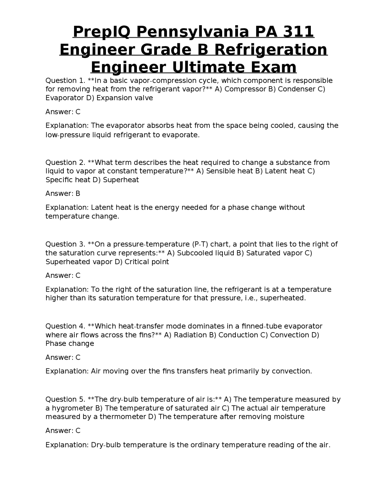 PrepIQ Pennsylvania PA 311 Engineer Grade B Refrigeration Engineer Ultimate  Exam | Exams Technology | Docsity