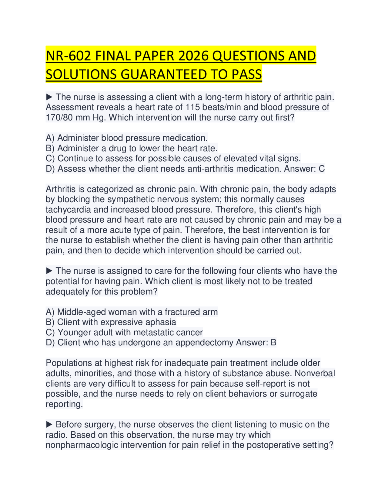 NR-602 FINAL PAPER 2026 QUESTIONS AND SOLUTIONS GUARANTEED TO PASS | Exams Nursing | Docsity NR-602 FINAL PAPER 2026 QUESTIONS AND SOLUTIONS GUARANTEED TO PASS | Exams Nursing | Docsity