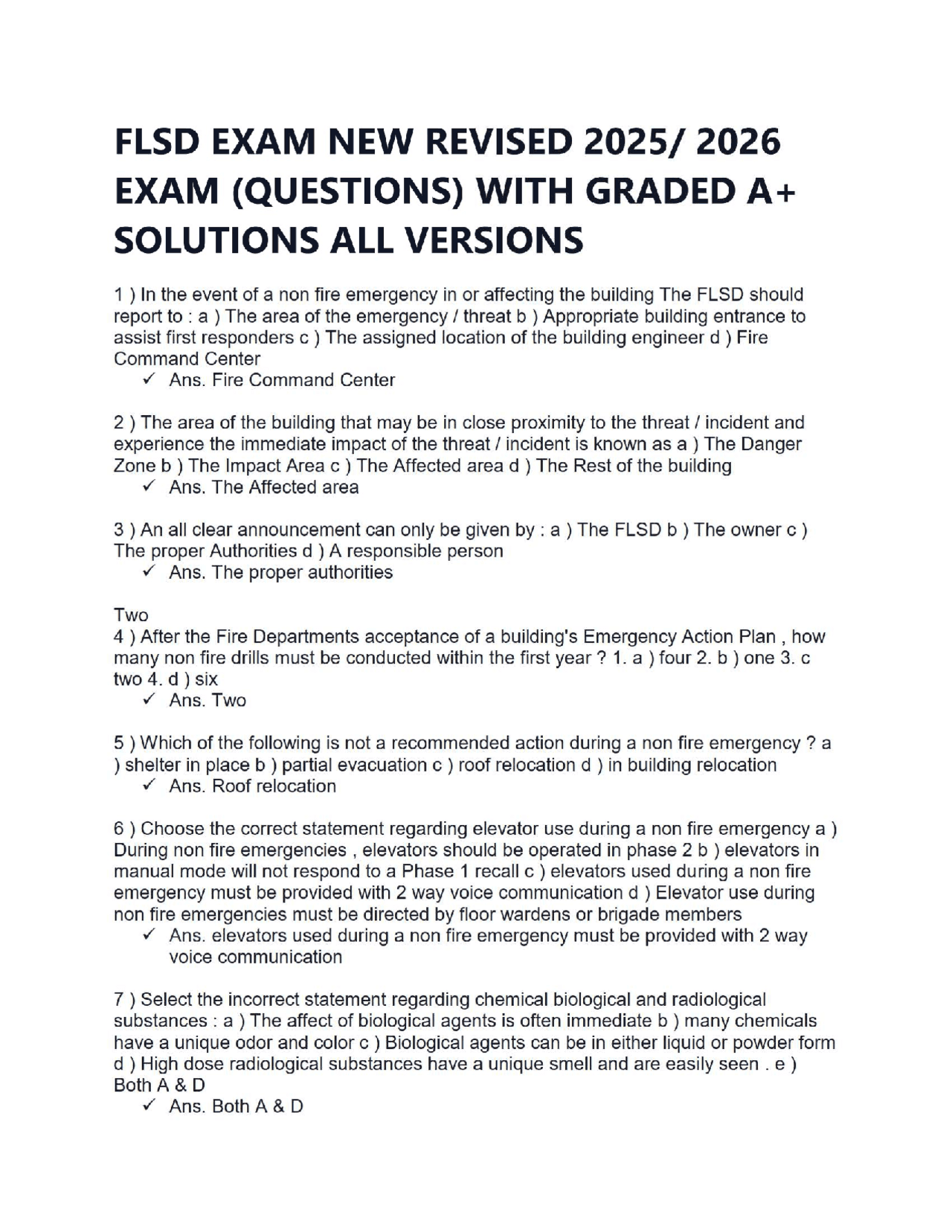 FLSD EXAM NEW REVISED 2025/ 2026 EXAM (QUESTIONS) WITH GRADED A+ ...