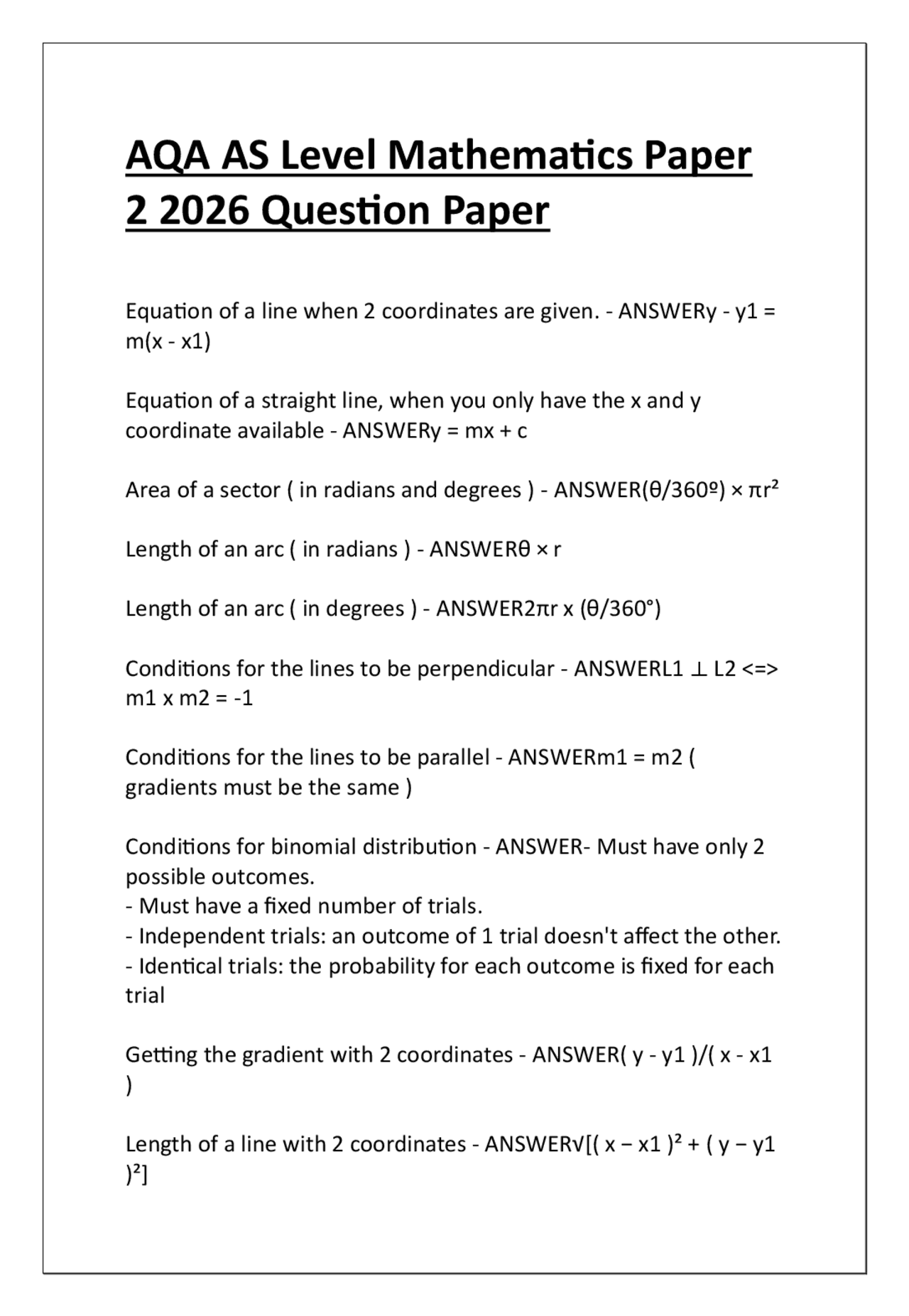 AQA AS Level Mathematics Paper 2 2026 Question Paper | Exams Advanced ...
