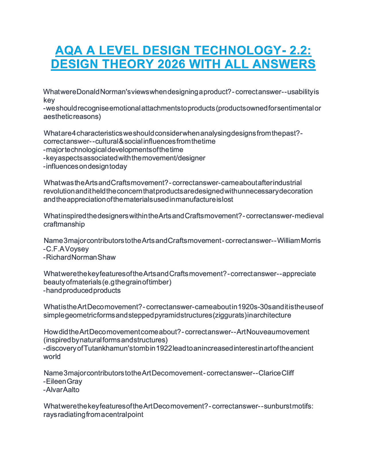 AQA A Level Design Technology 2.2 Design Theory 2026 – Complete Answers ...